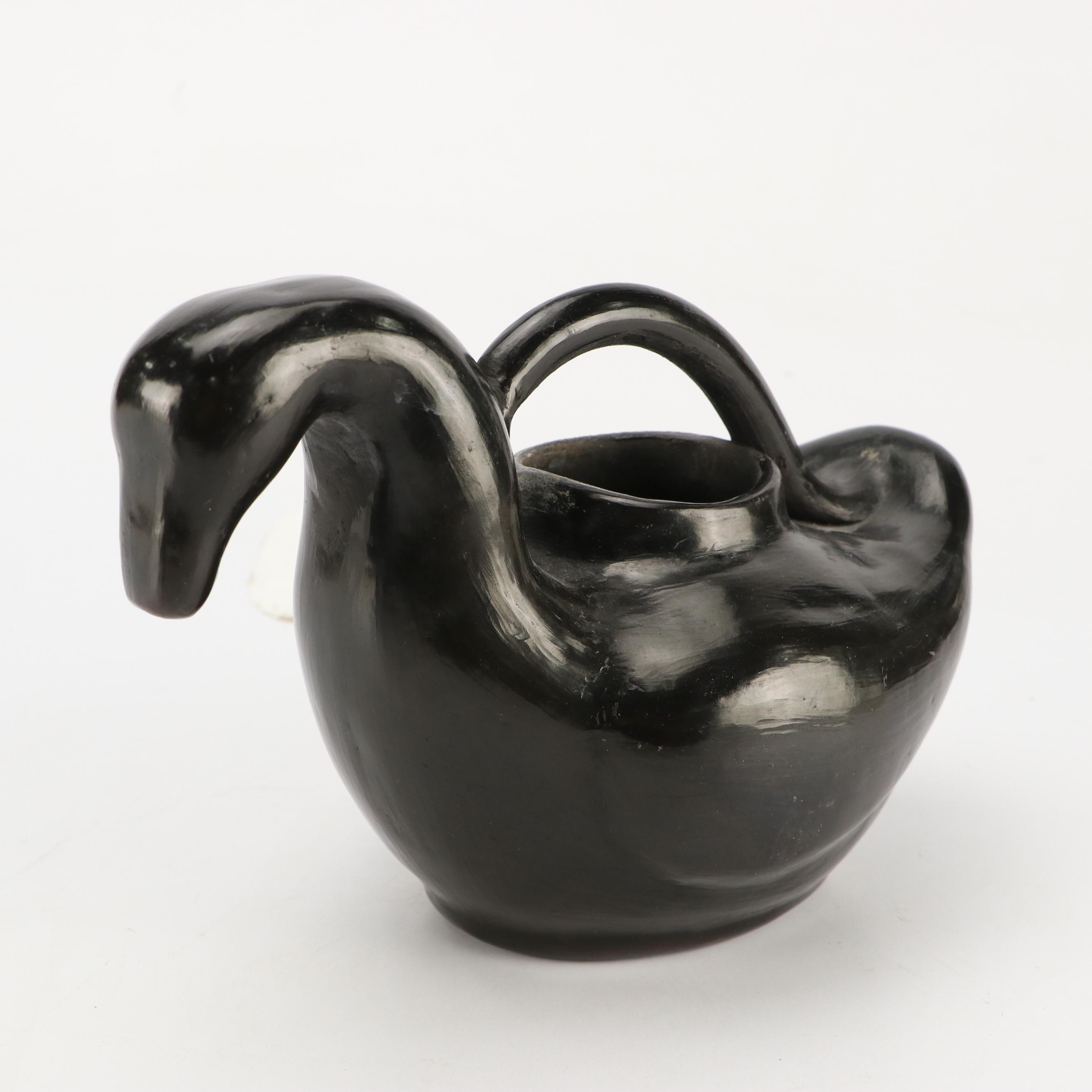 Blackware Duck Shaped Vessel and Pierced Vase