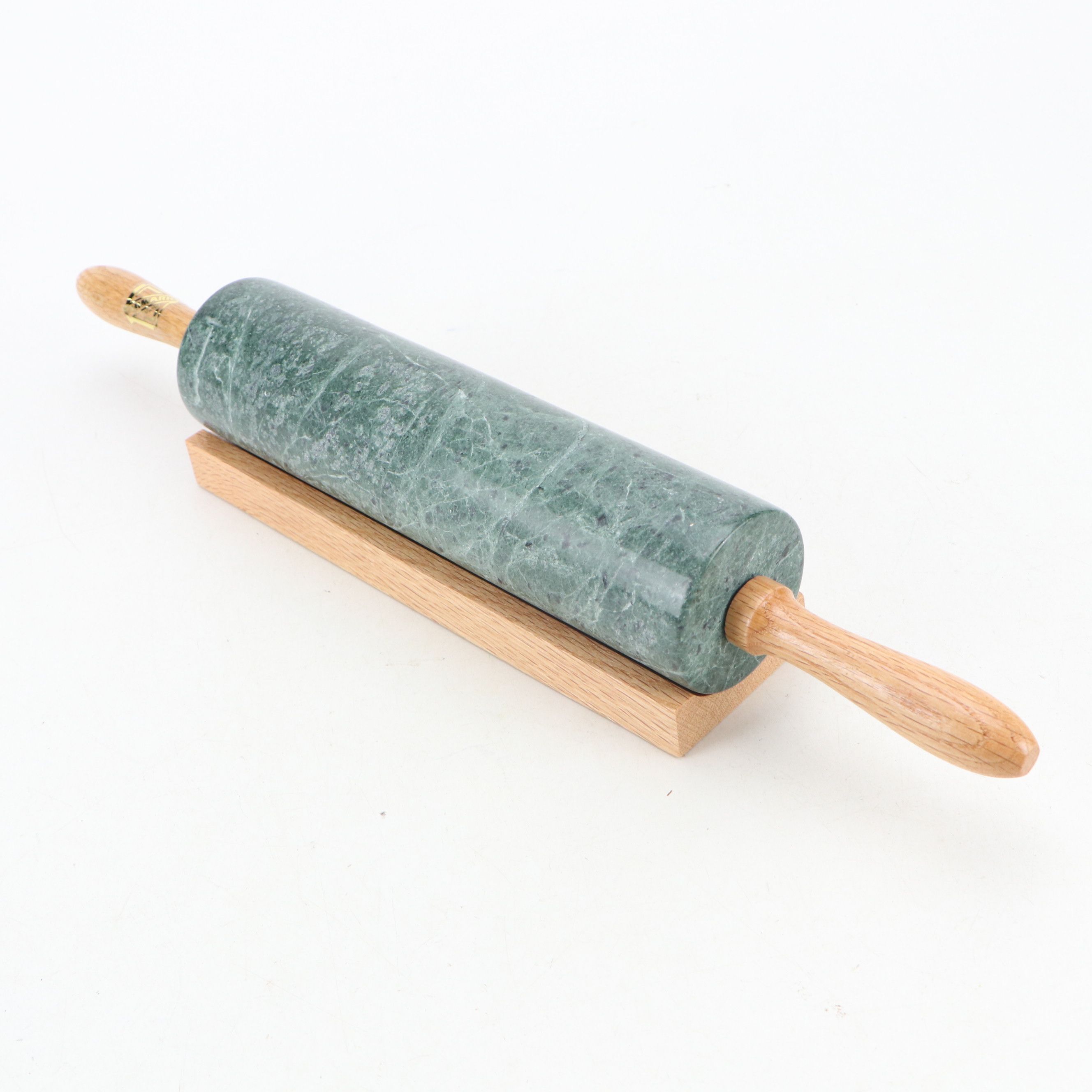 Himark Green Marble and Wood Rolling Pin with Stand