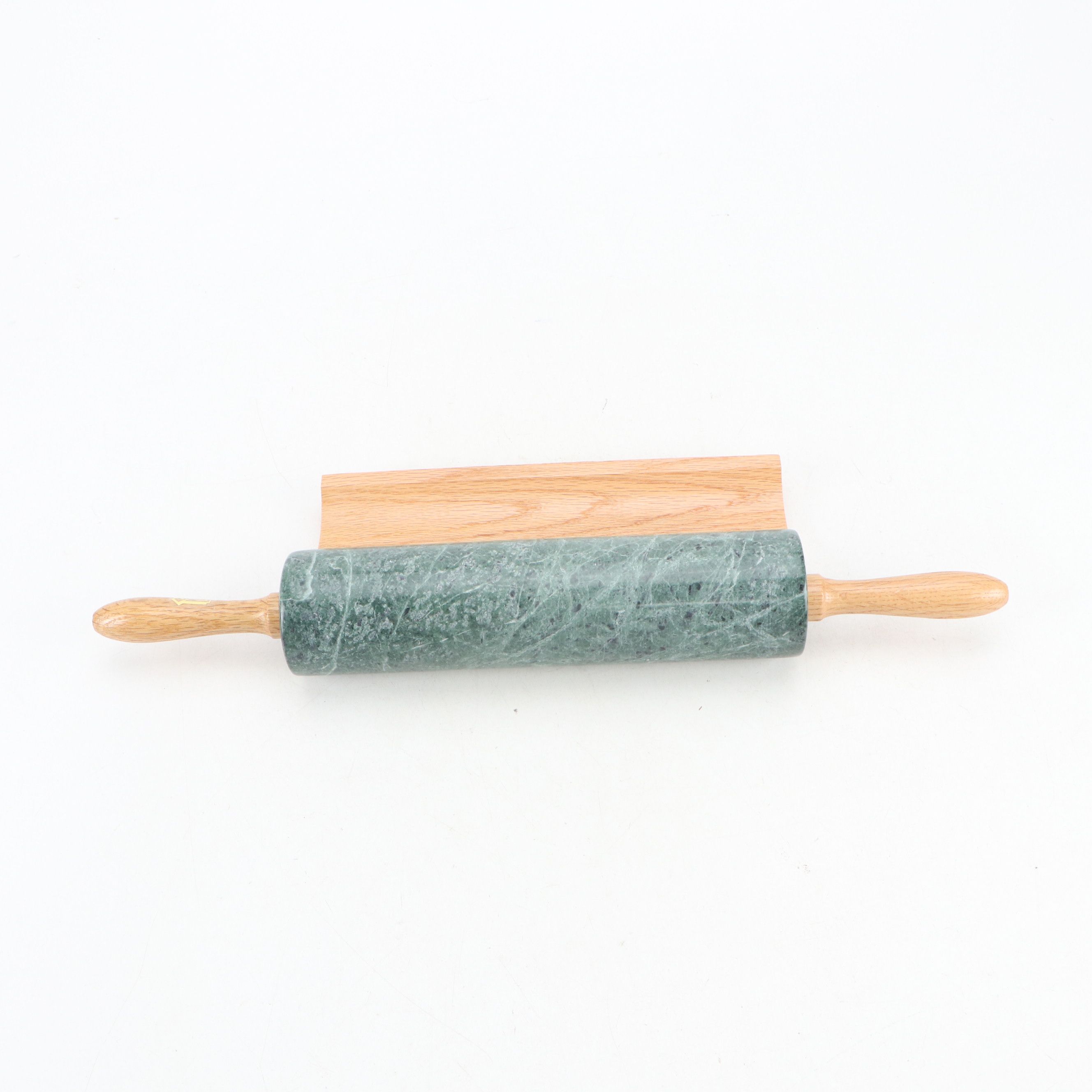 Himark Green Marble and Wood Rolling Pin with Stand