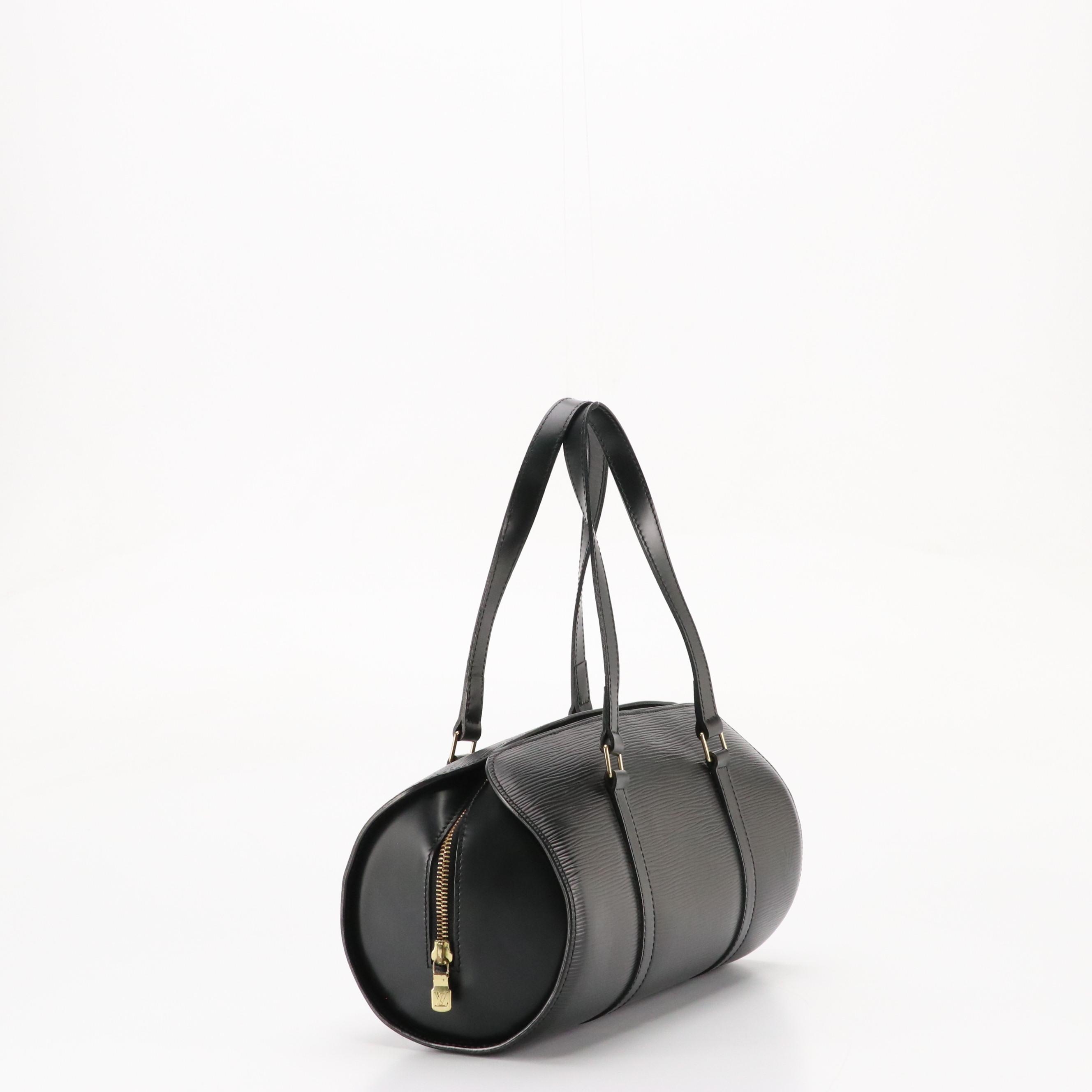 Louis Vuitton Soufflot Barrel Bag in Black Epi and Smooth Leather