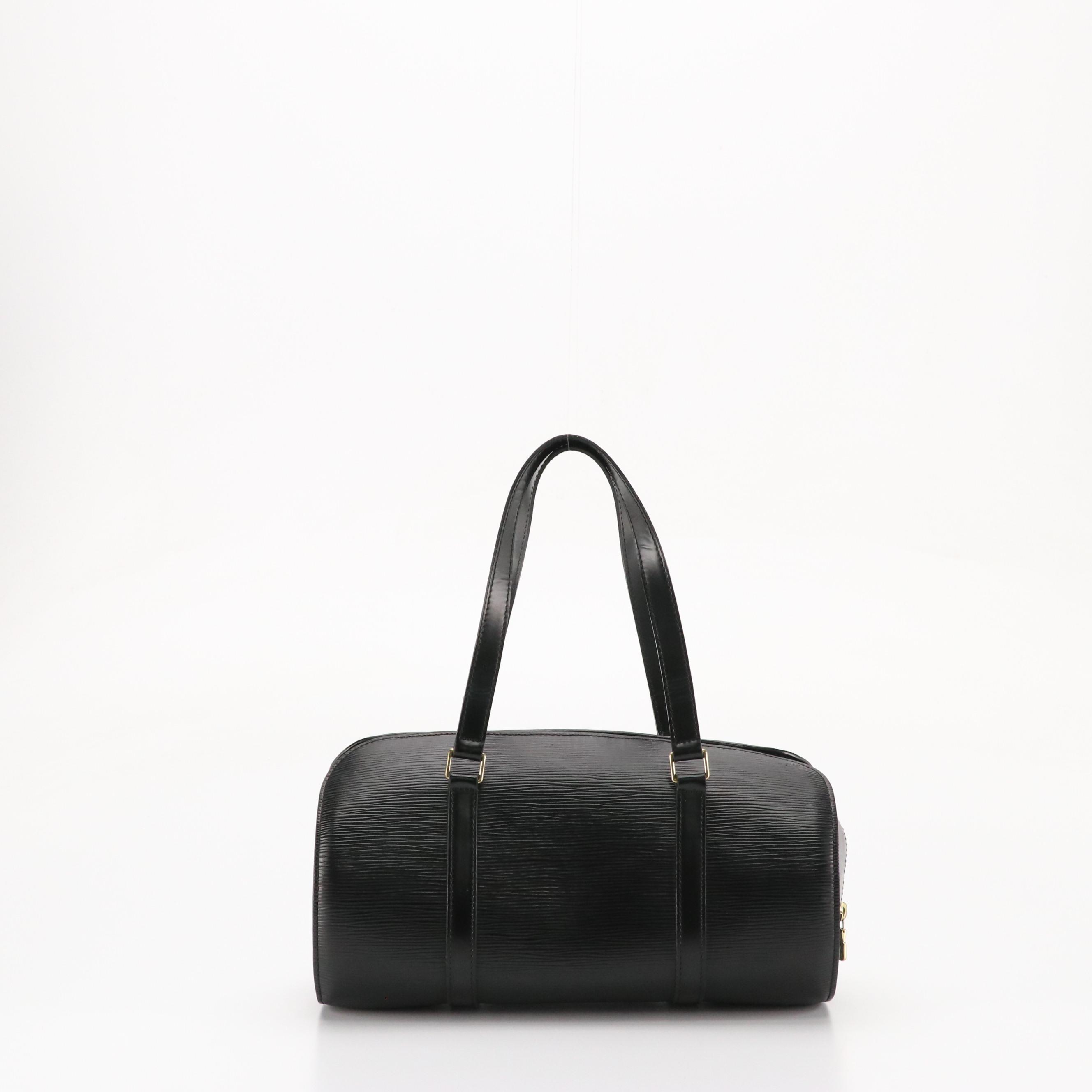 Louis Vuitton Soufflot Barrel Bag in Black Epi and Smooth Leather