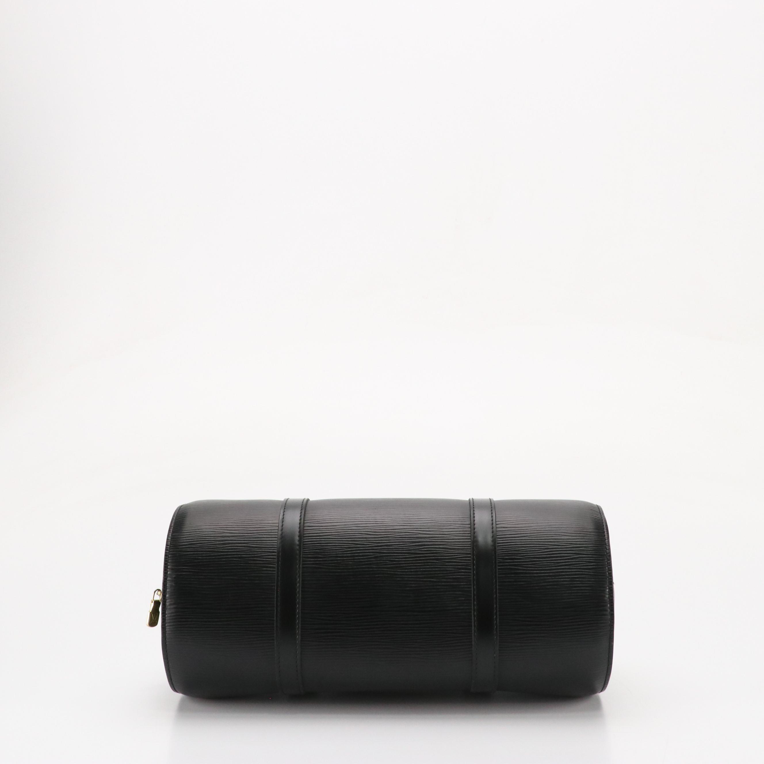 Louis Vuitton Soufflot Barrel Bag in Black Epi and Smooth Leather