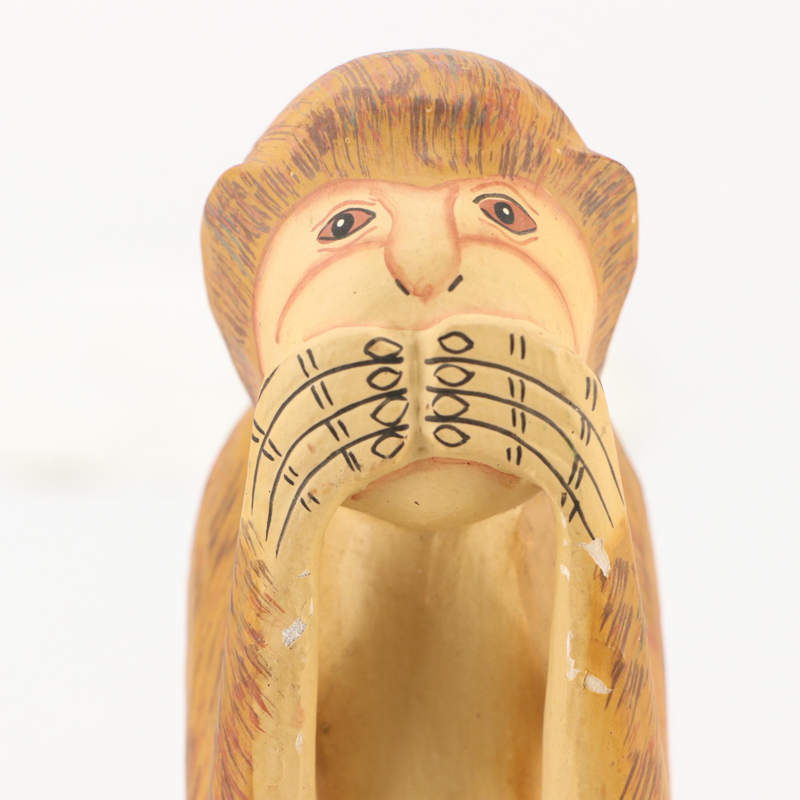 Polychrome and Carved Wood See No Evil, Hear No Evil, Speak No Evil Monkeys