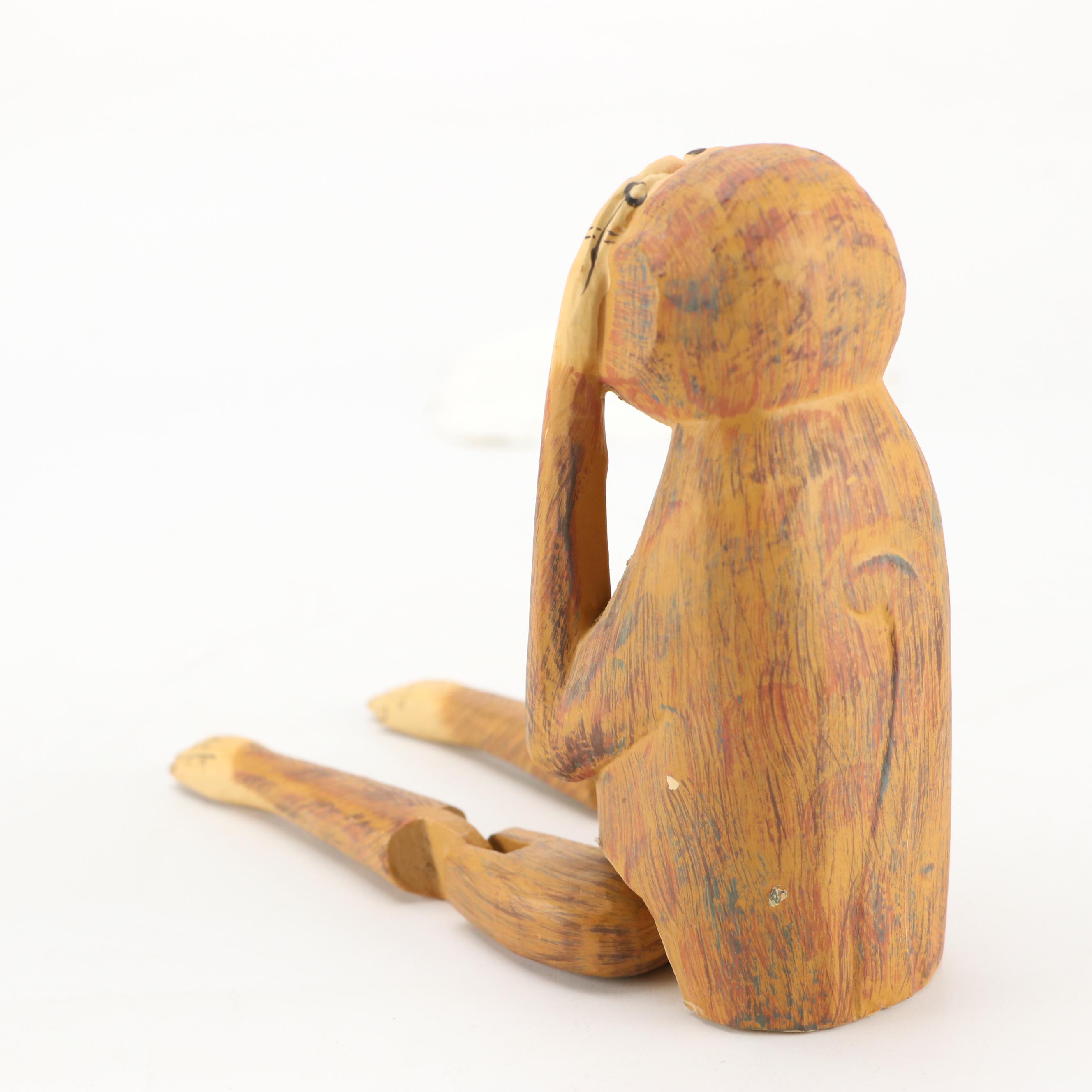 Polychrome and Carved Wood See No Evil, Hear No Evil, Speak No Evil Monkeys