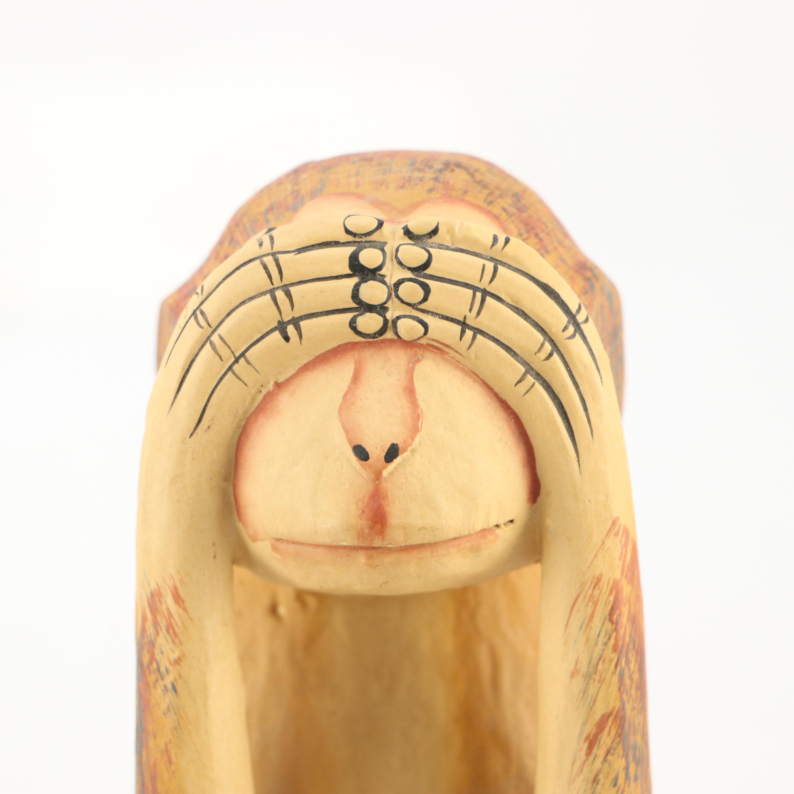 Polychrome and Carved Wood See No Evil, Hear No Evil, Speak No Evil Monkeys