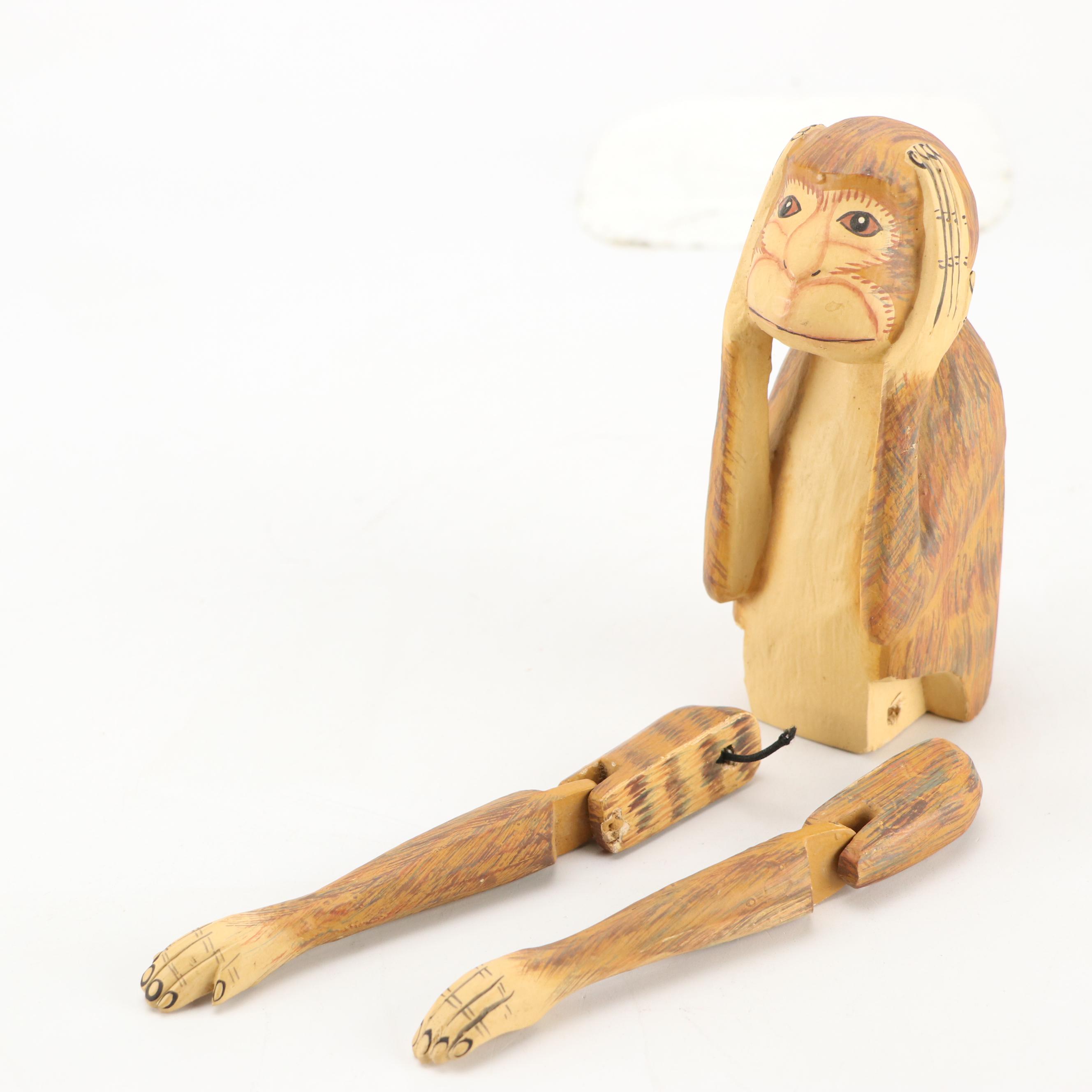 Polychrome and Carved Wood See No Evil, Hear No Evil, Speak No Evil Monkeys