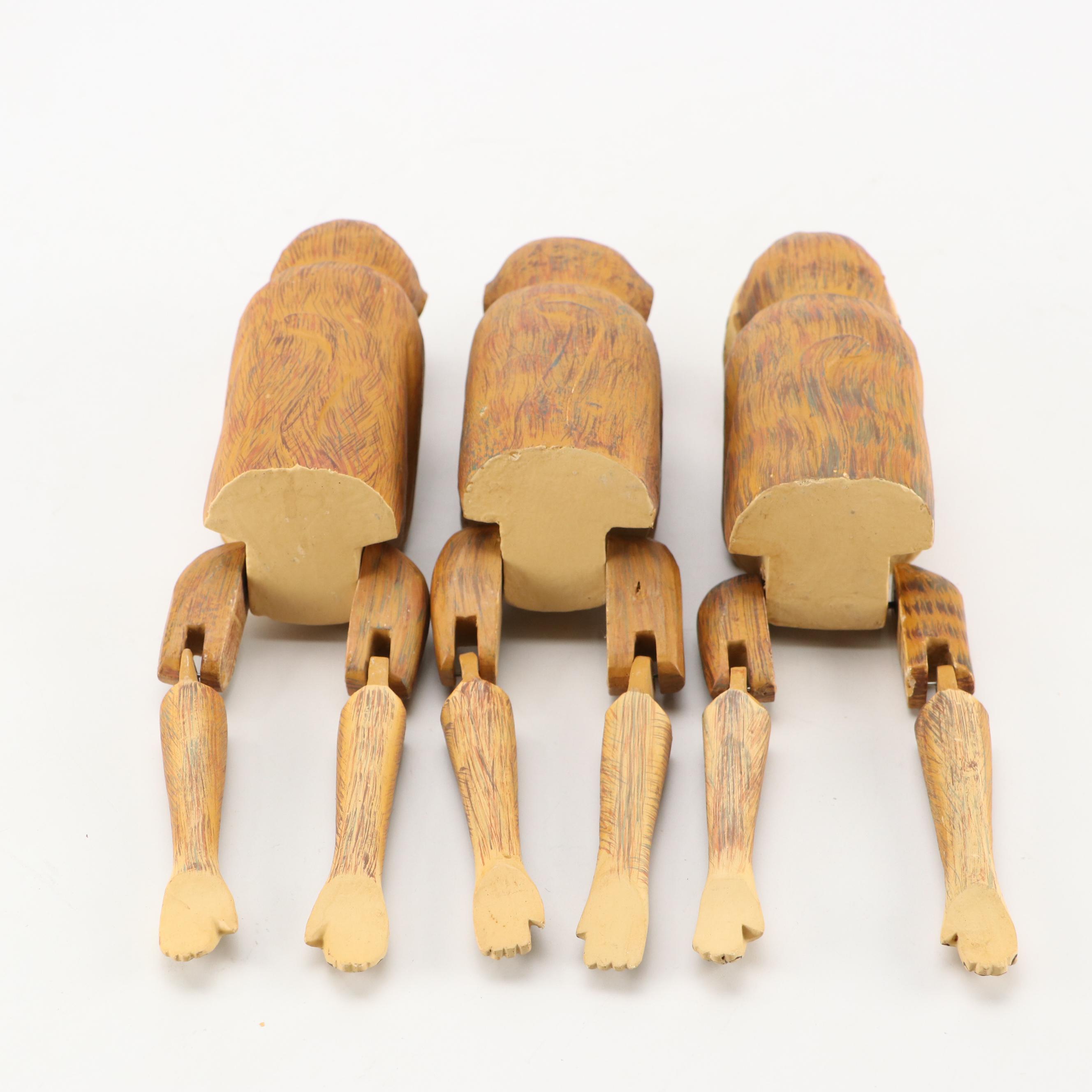 Polychrome and Carved Wood See No Evil, Hear No Evil, Speak No Evil Monkeys