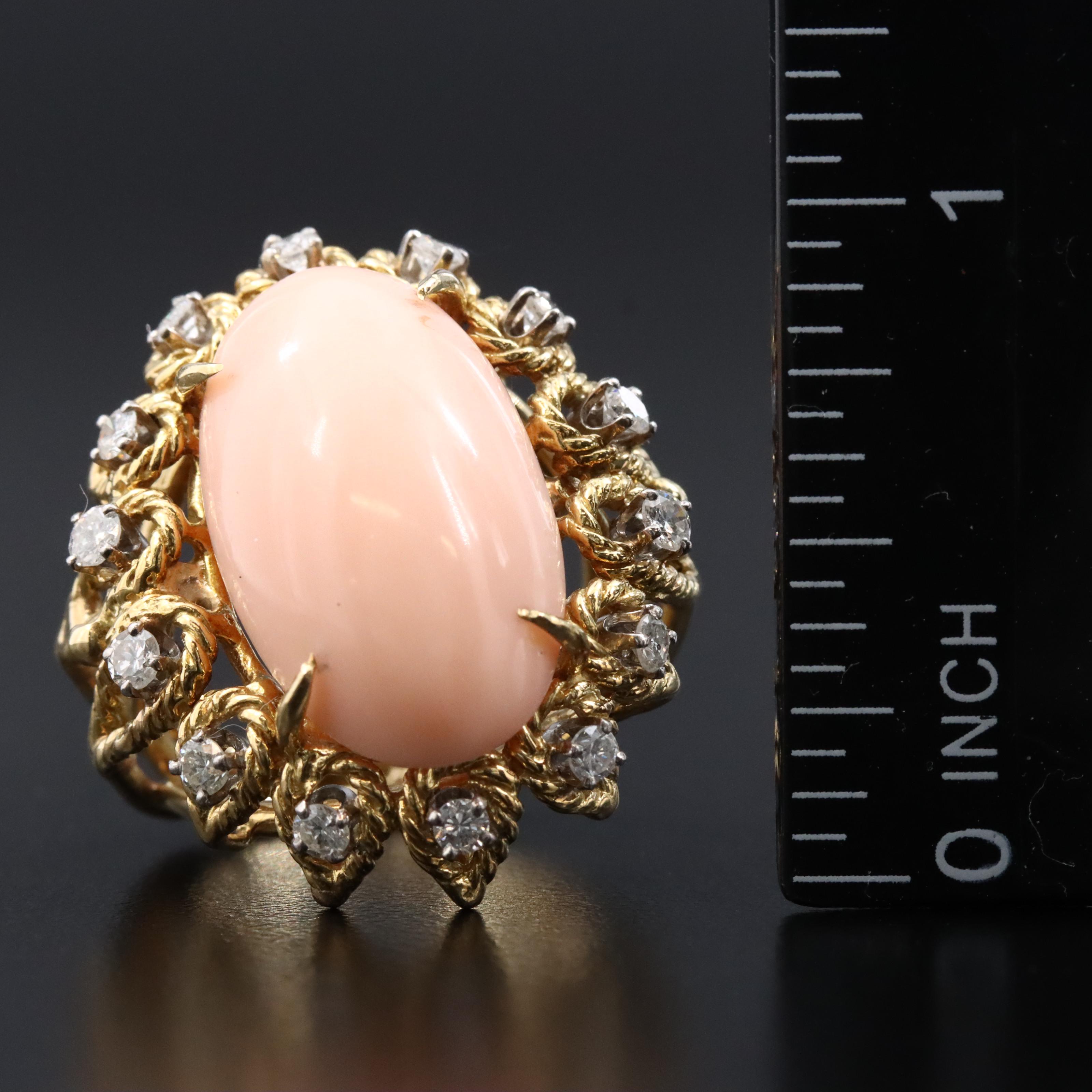 1960s 18K Coral and Diamond Ring