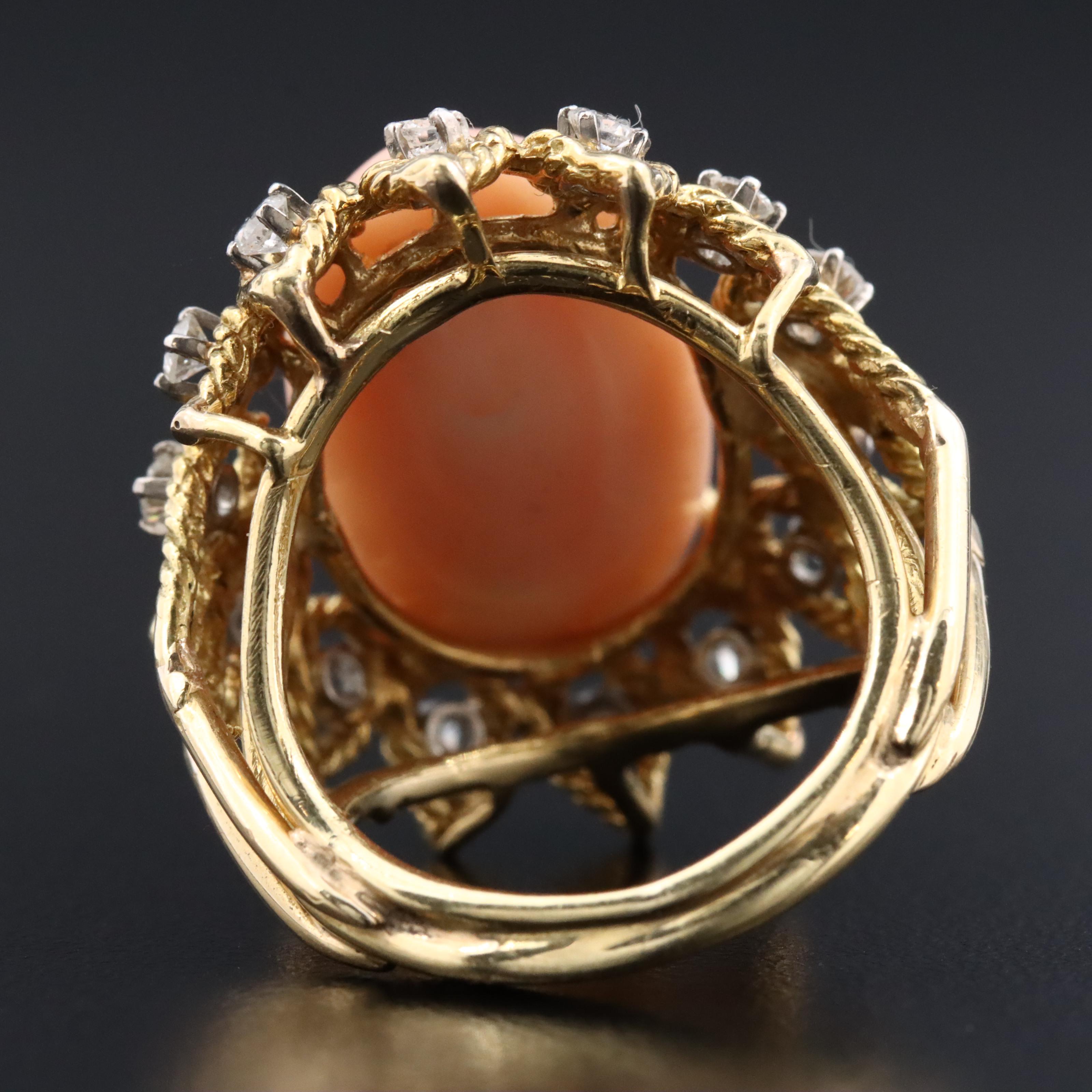 1960s 18K Coral and Diamond Ring