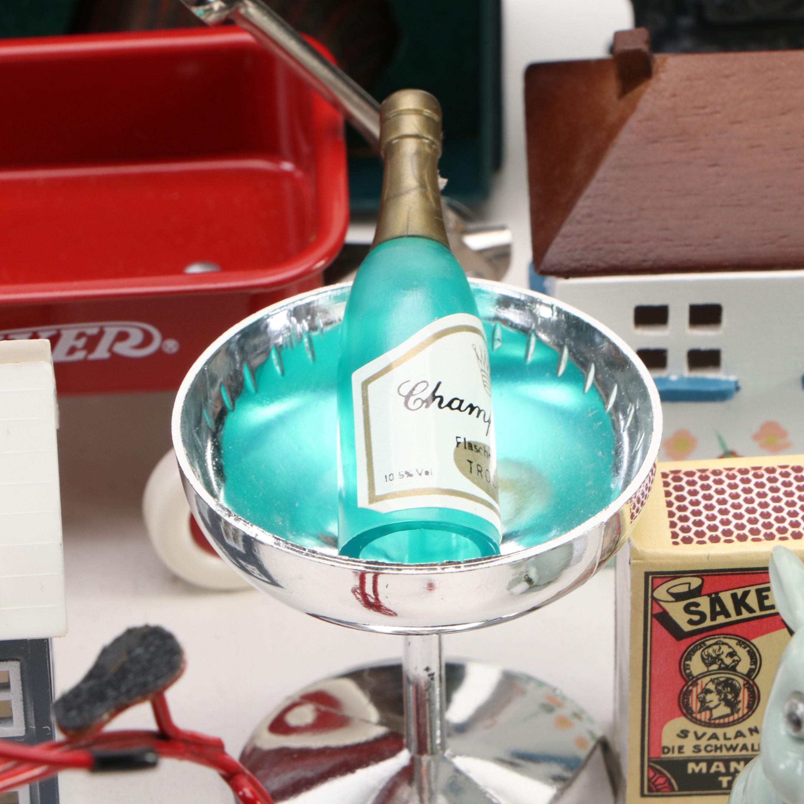 Victorian Style Potbelly Stoves with Other Miniature Accessories and Decor