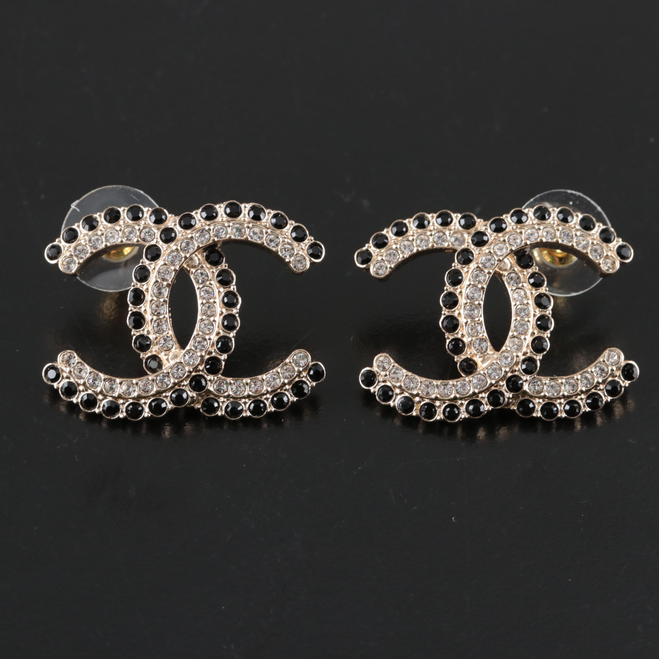 Chanel CC Logo Crystal Stud Earrings