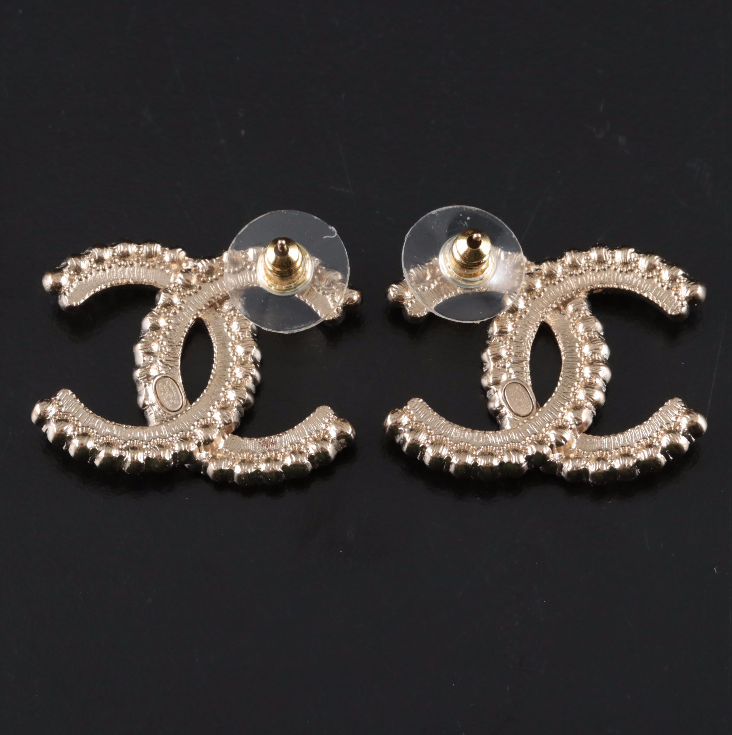 Chanel CC Logo Crystal Stud Earrings
