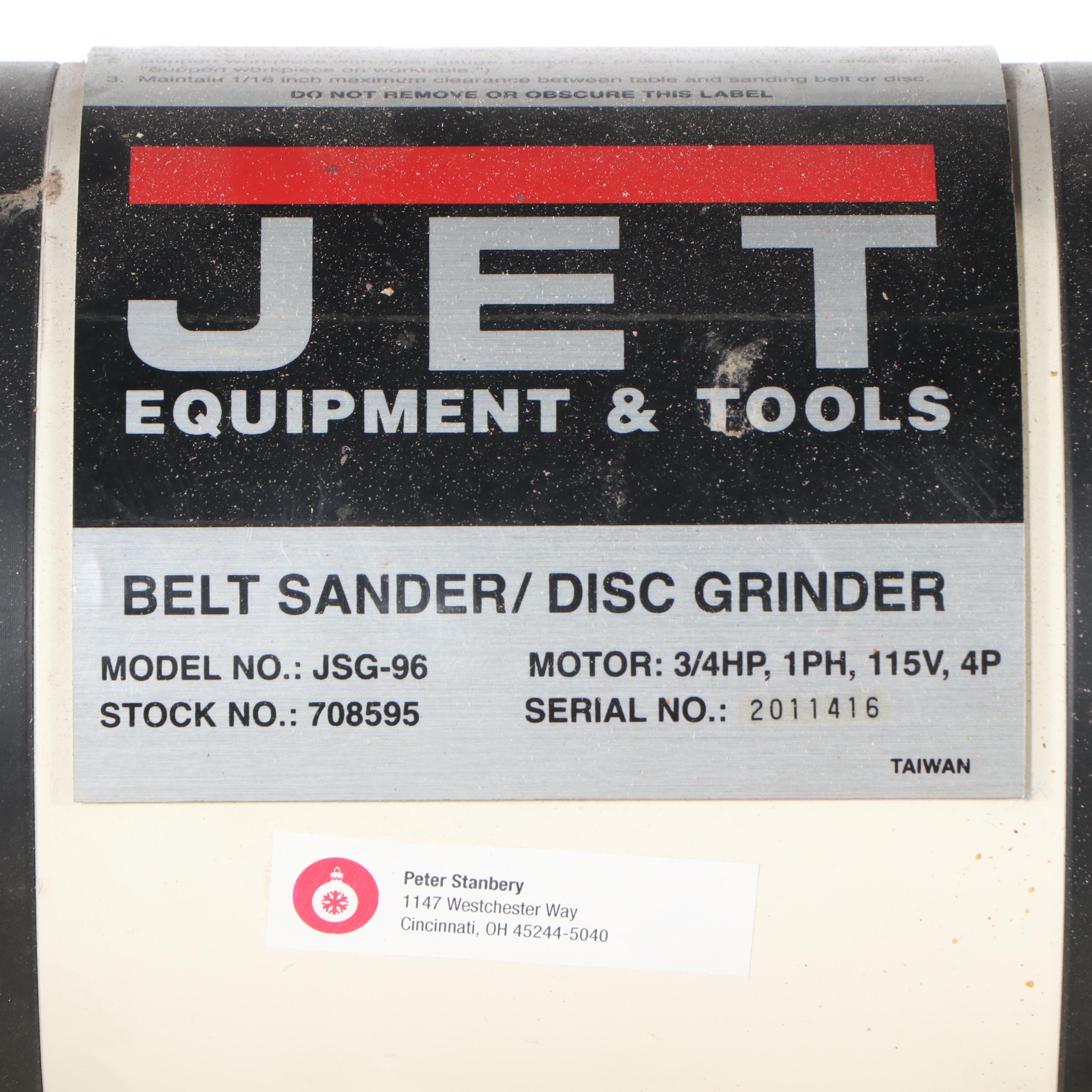 JET Model JSG-96 Belt Sander and Disc Grinder
