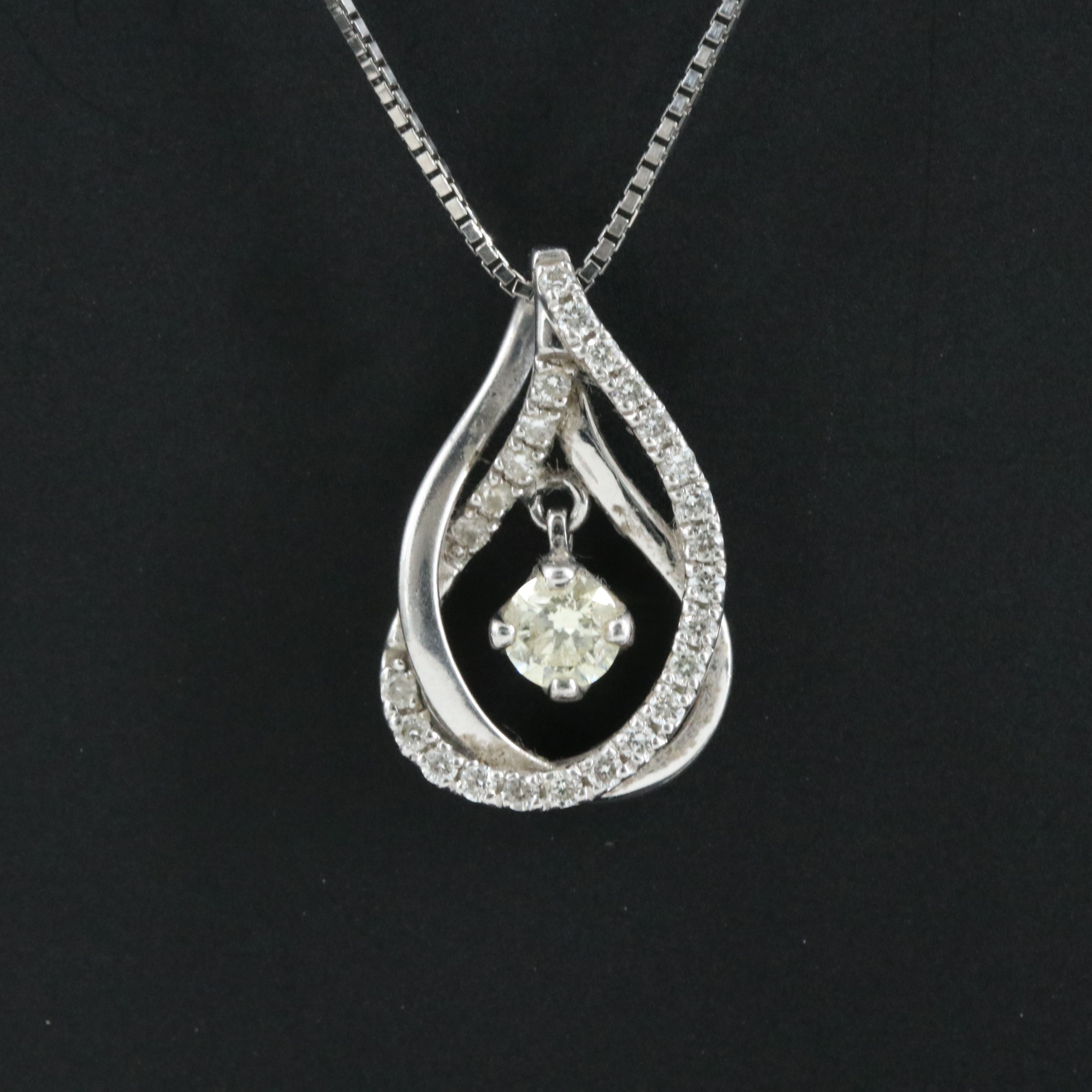 Platinum 0.33 CTW Diamond Pendant on Adjustable Box Chain Necklace