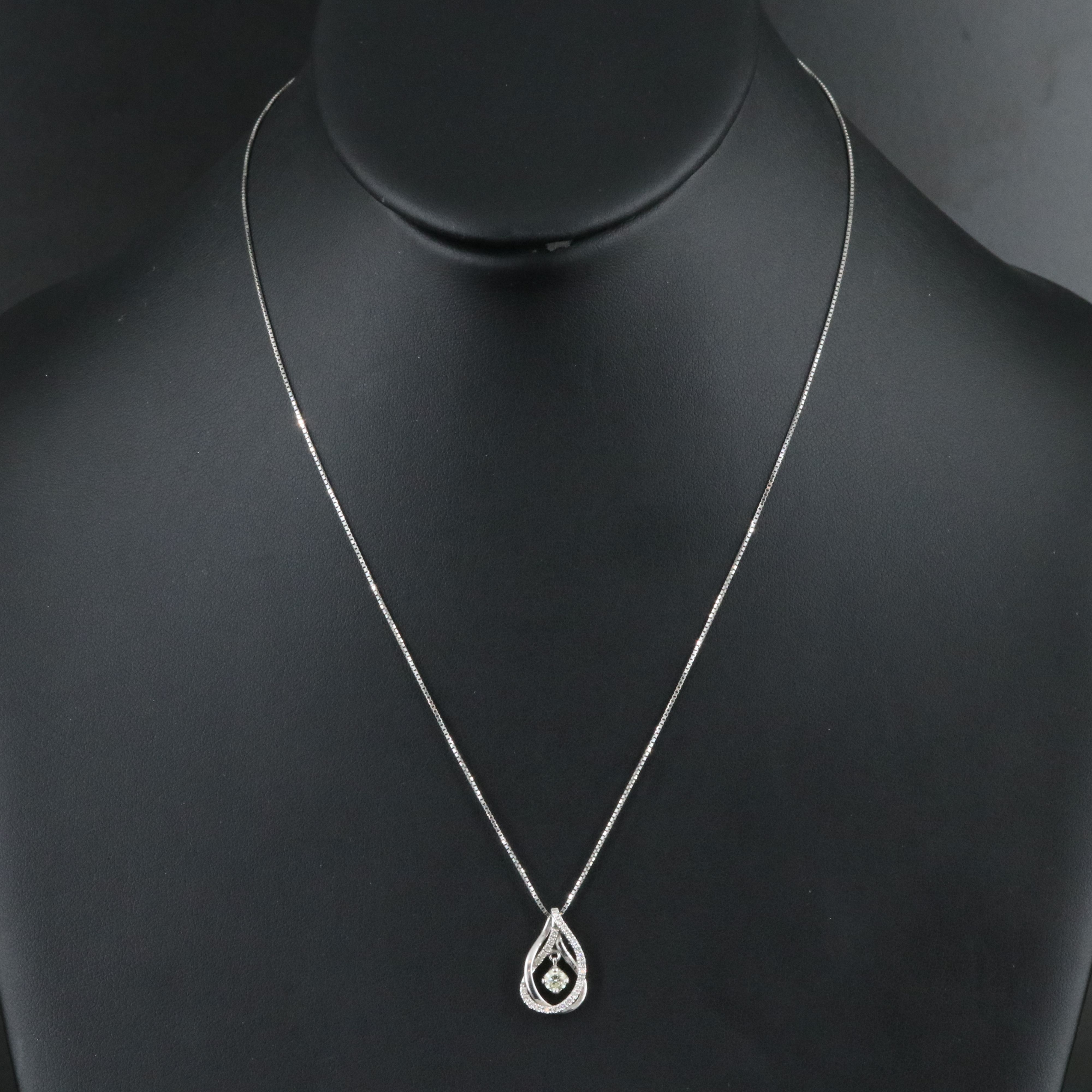 Platinum 0.33 CTW Diamond Pendant on Adjustable Box Chain Necklace