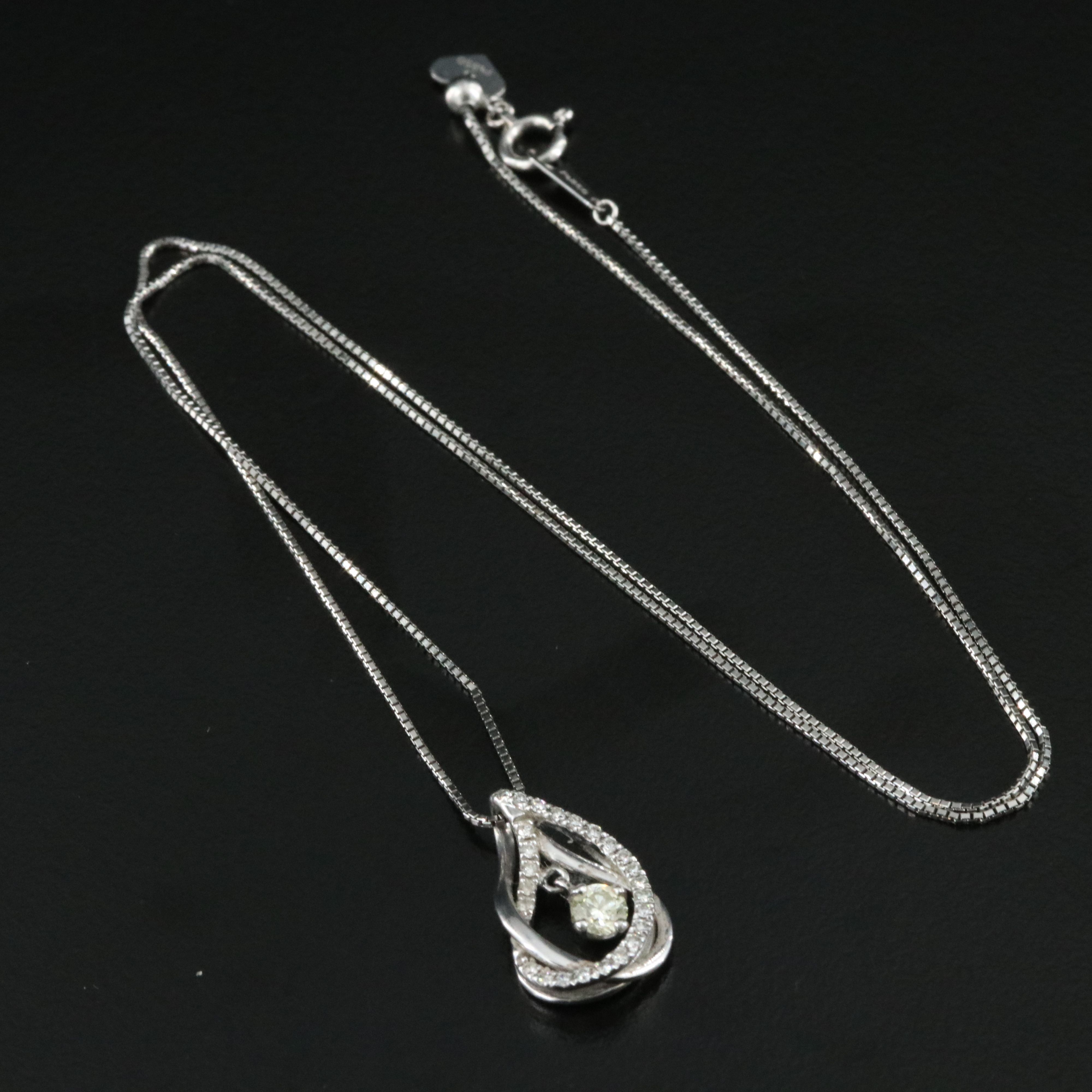 Platinum 0.33 CTW Diamond Pendant on Adjustable Box Chain Necklace