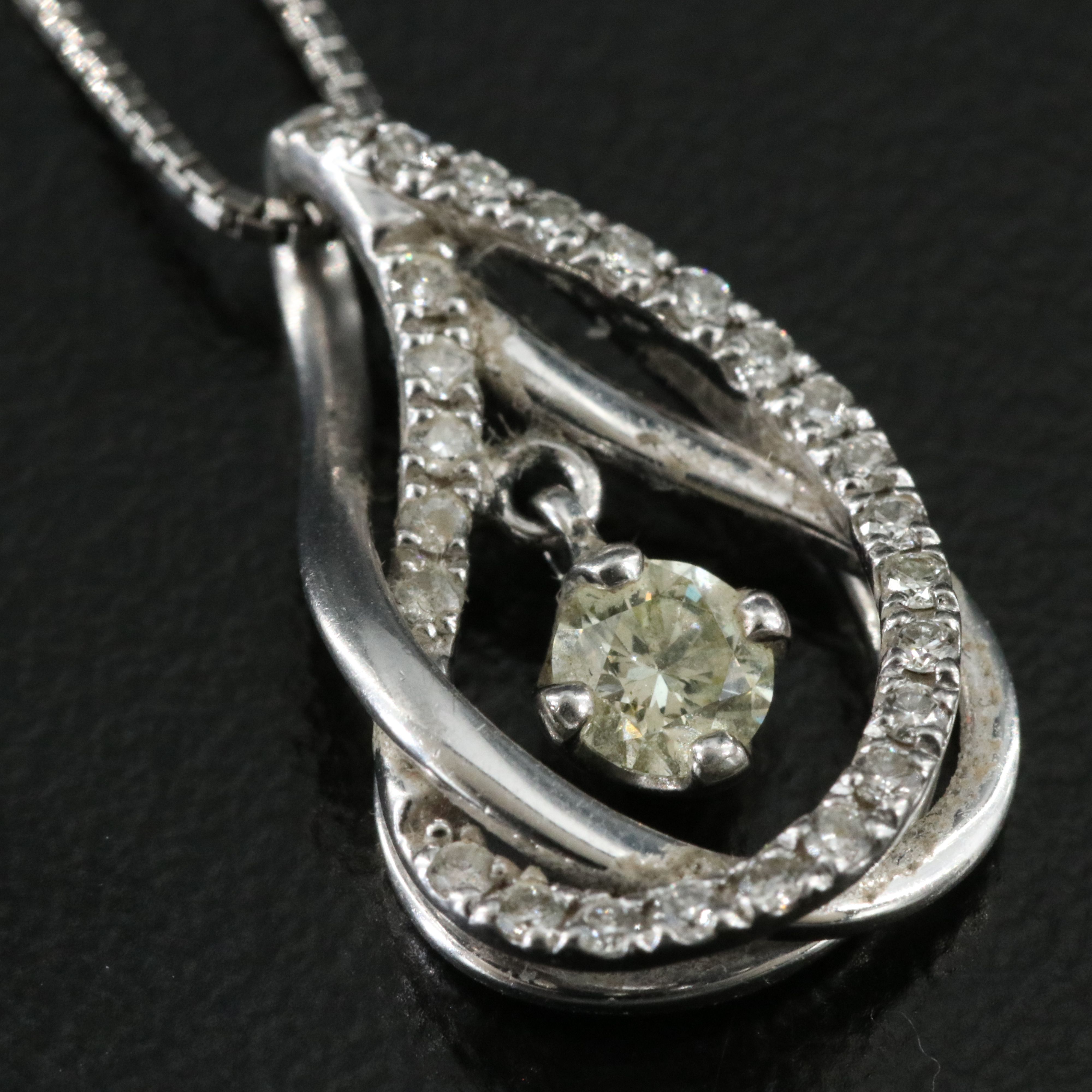 Platinum 0.33 CTW Diamond Pendant on Adjustable Box Chain Necklace