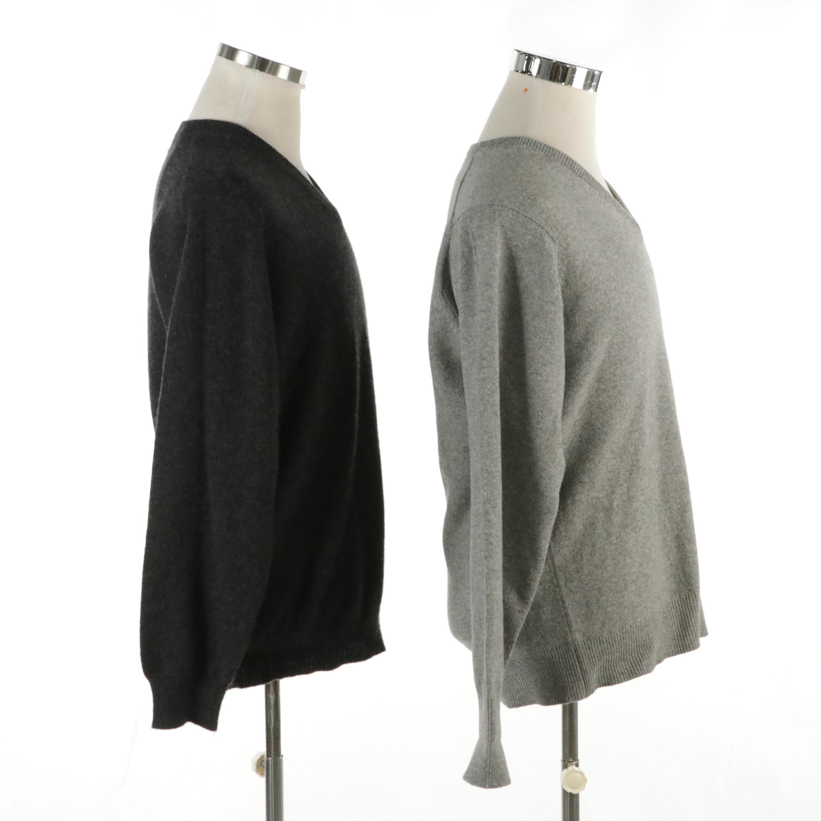 Men's Simpson and Other Vintage Grey Cashmere V-Neck Sweater