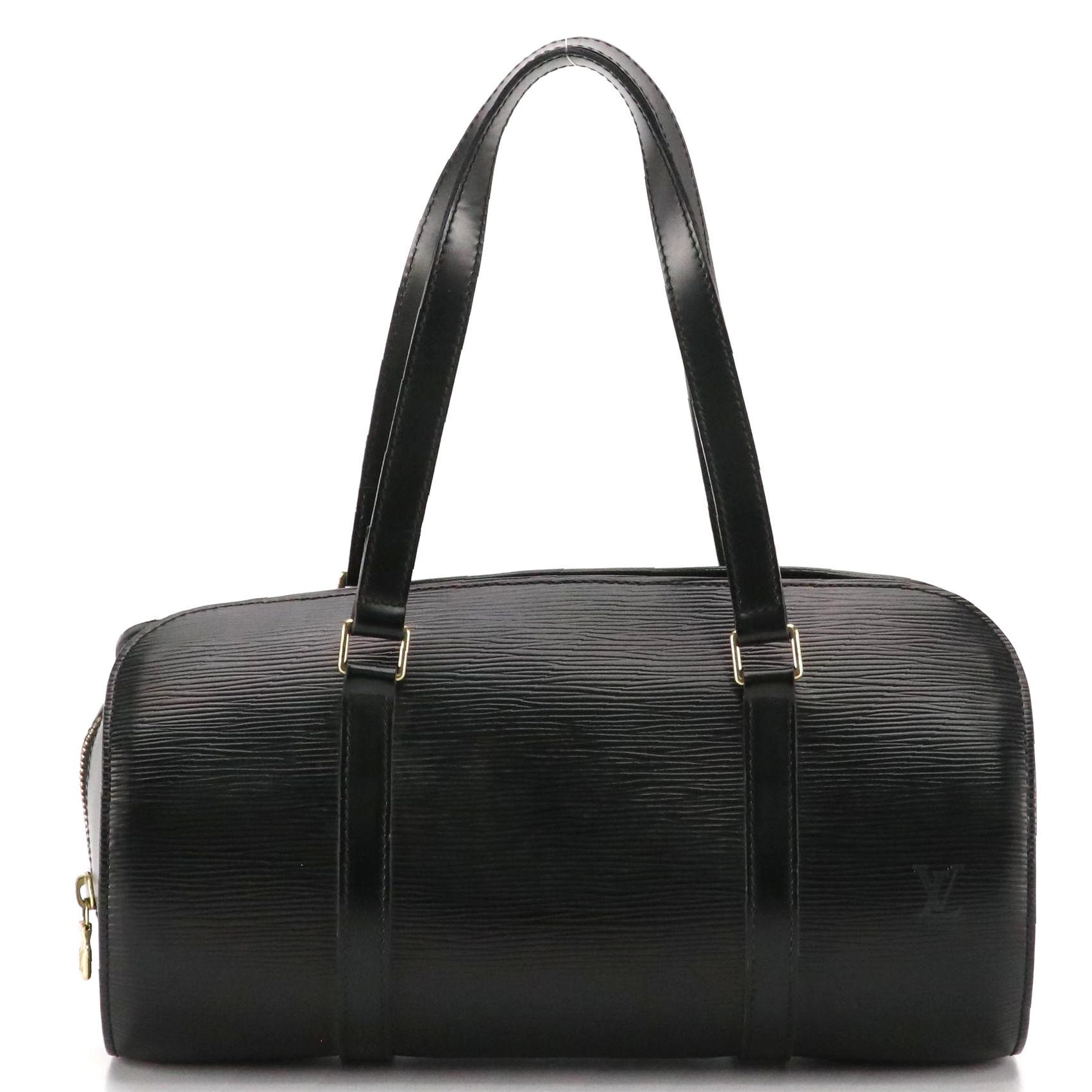 Louis Vuitton Soufflot Barrel Bag in Black Epi and Smooth Leather