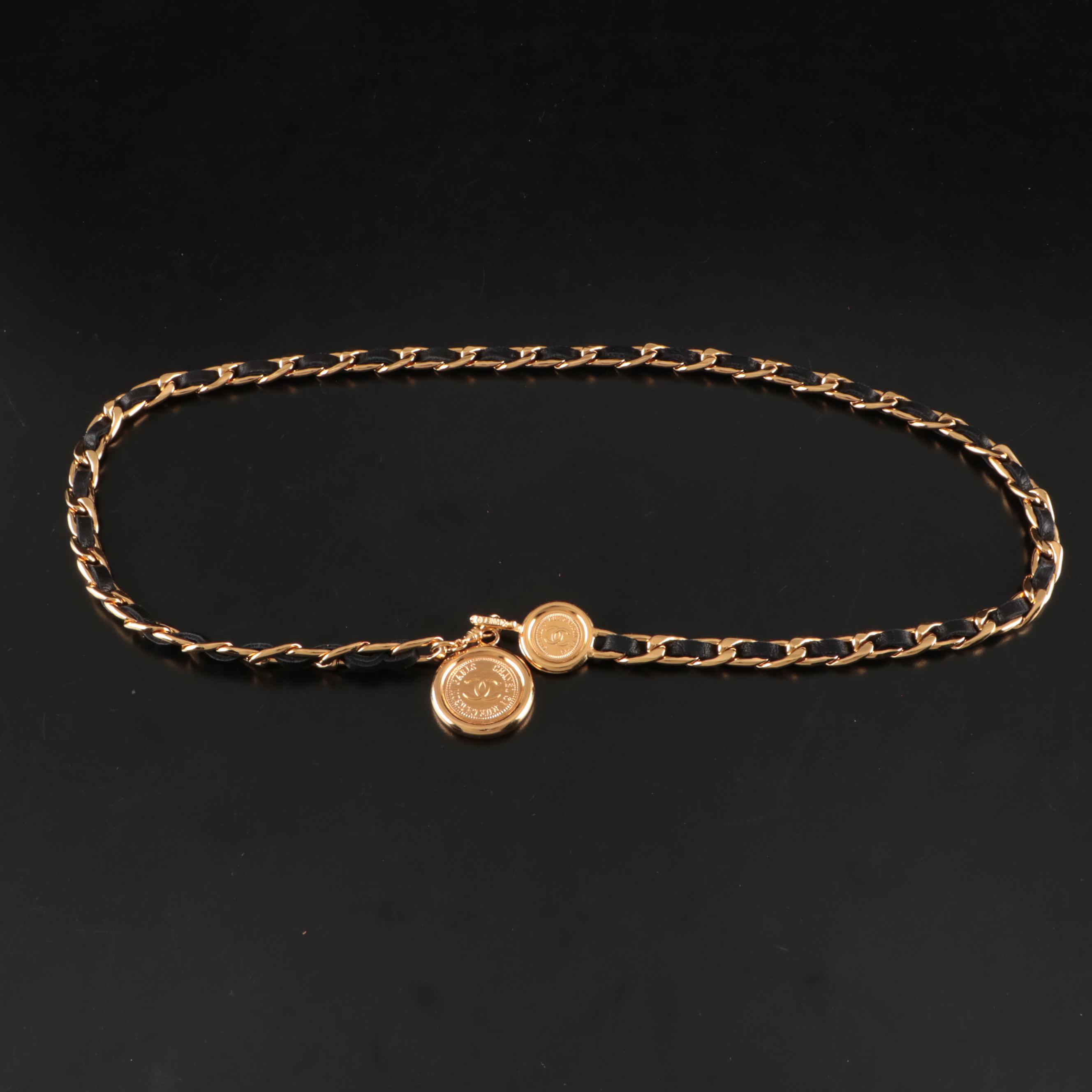 Chanel Medallion Logo Leather/Chain Belt