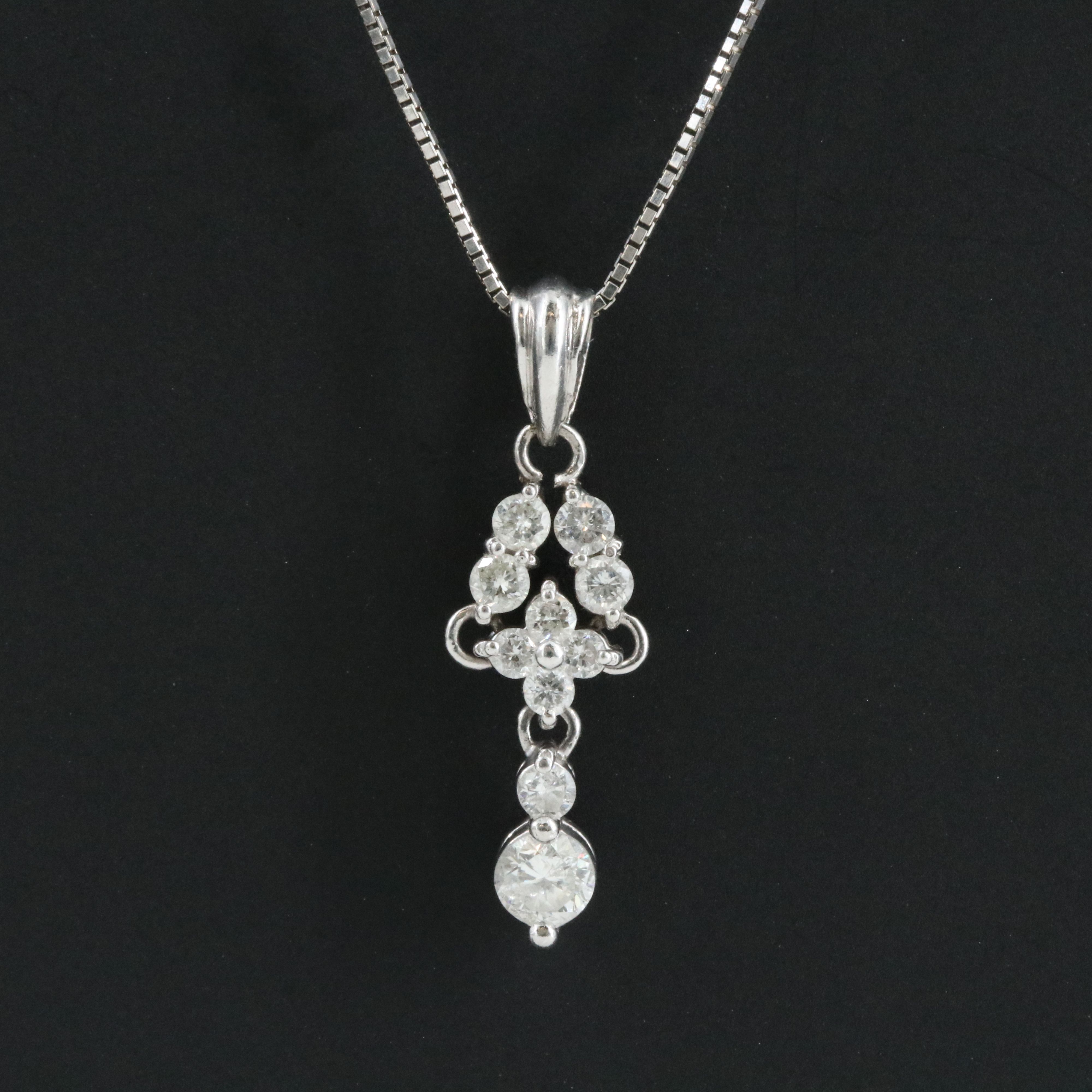 Platinum 0.48 CTW Diamond Pendant on 18K Adjustable Box Chain Necklace