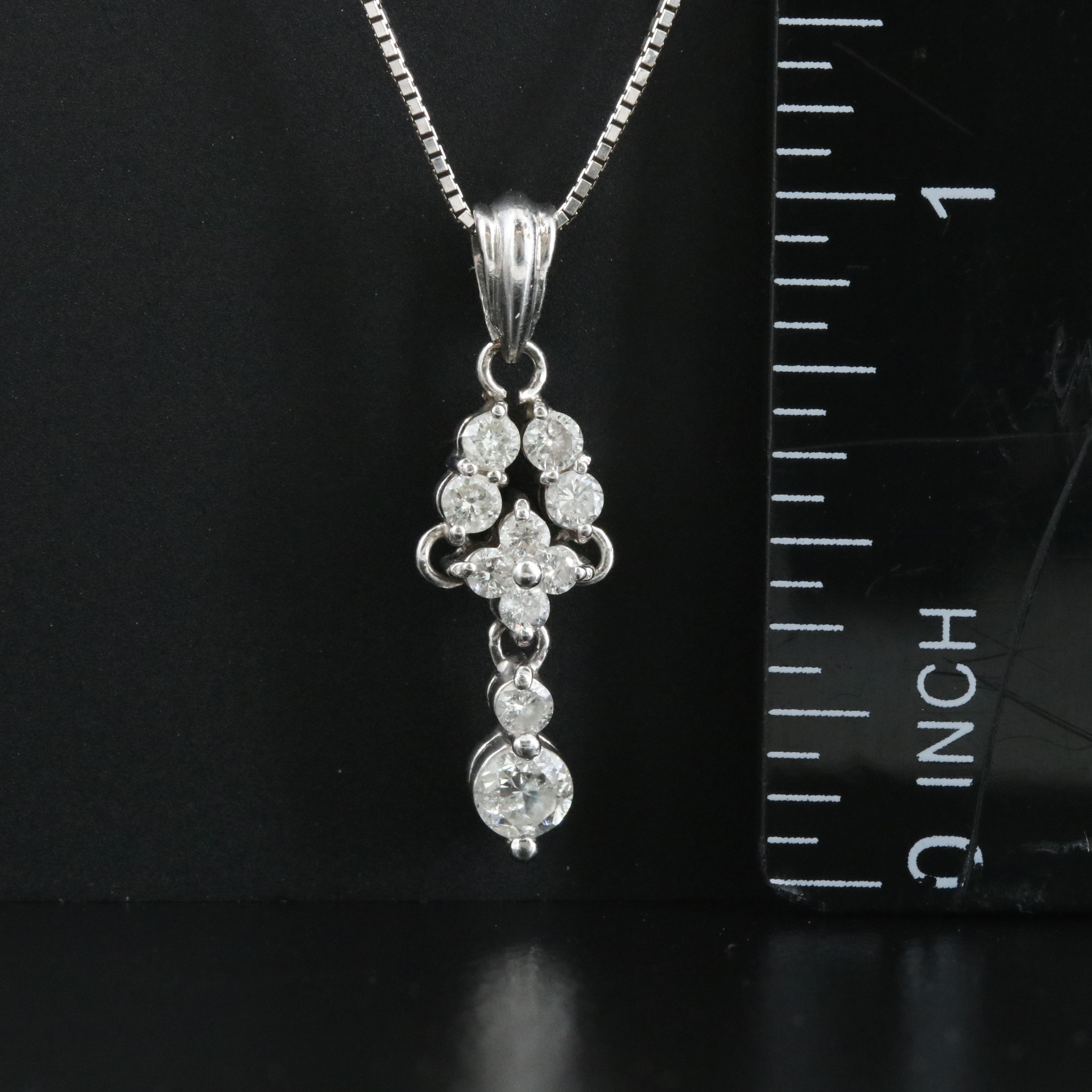 Platinum 0.48 CTW Diamond Pendant on 18K Adjustable Box Chain Necklace