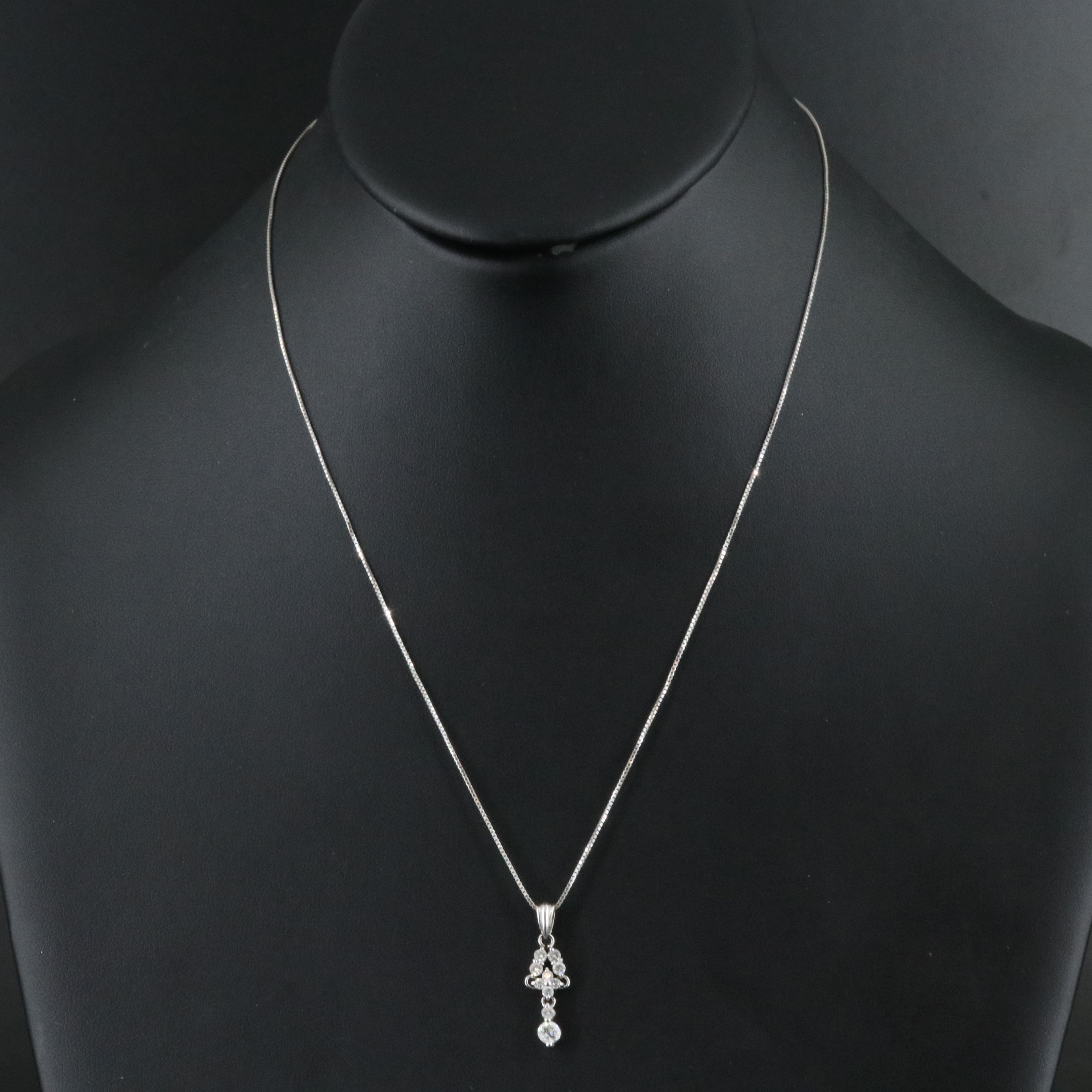 Platinum 0.48 CTW Diamond Pendant on 18K Adjustable Box Chain Necklace