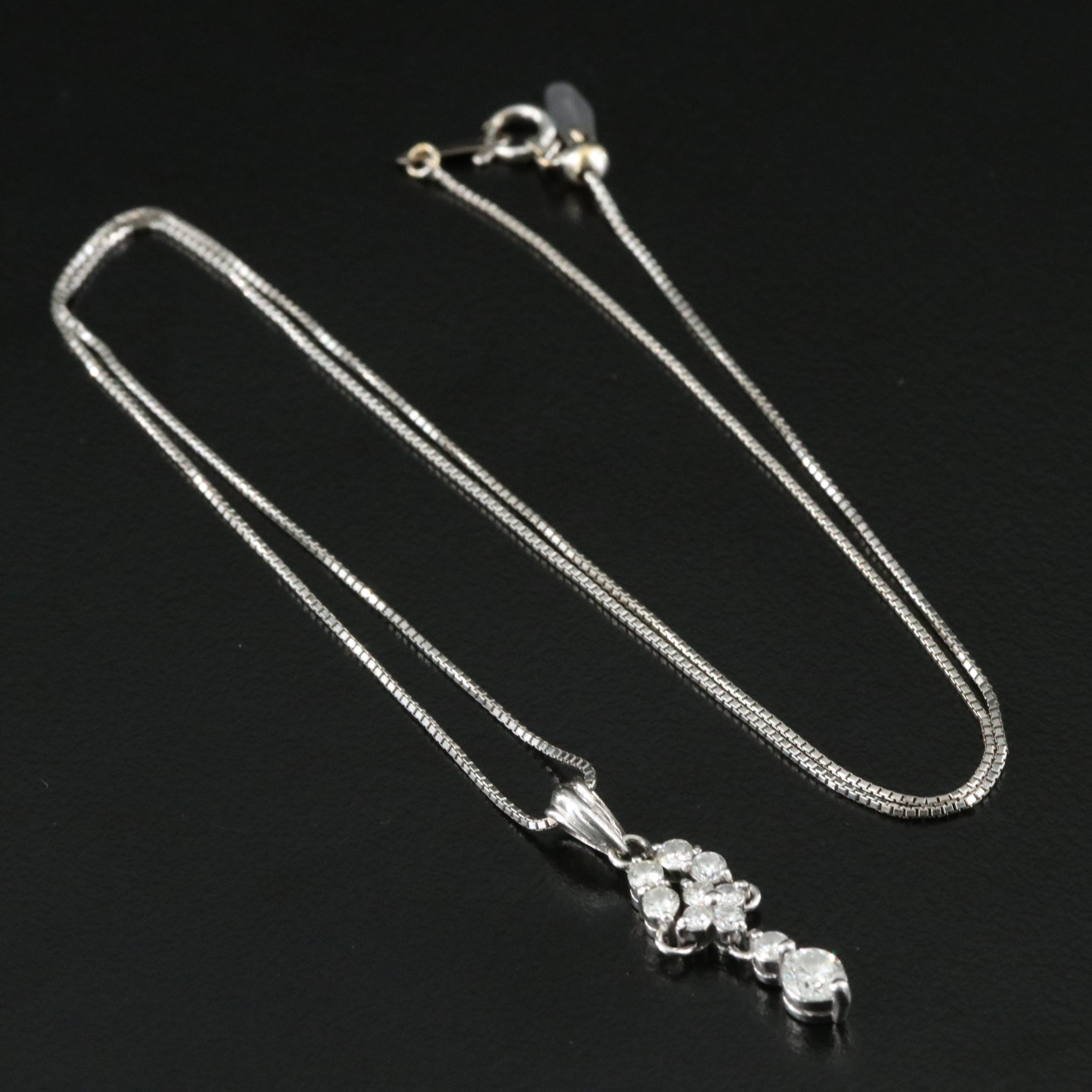 Platinum 0.48 CTW Diamond Pendant on 18K Adjustable Box Chain Necklace