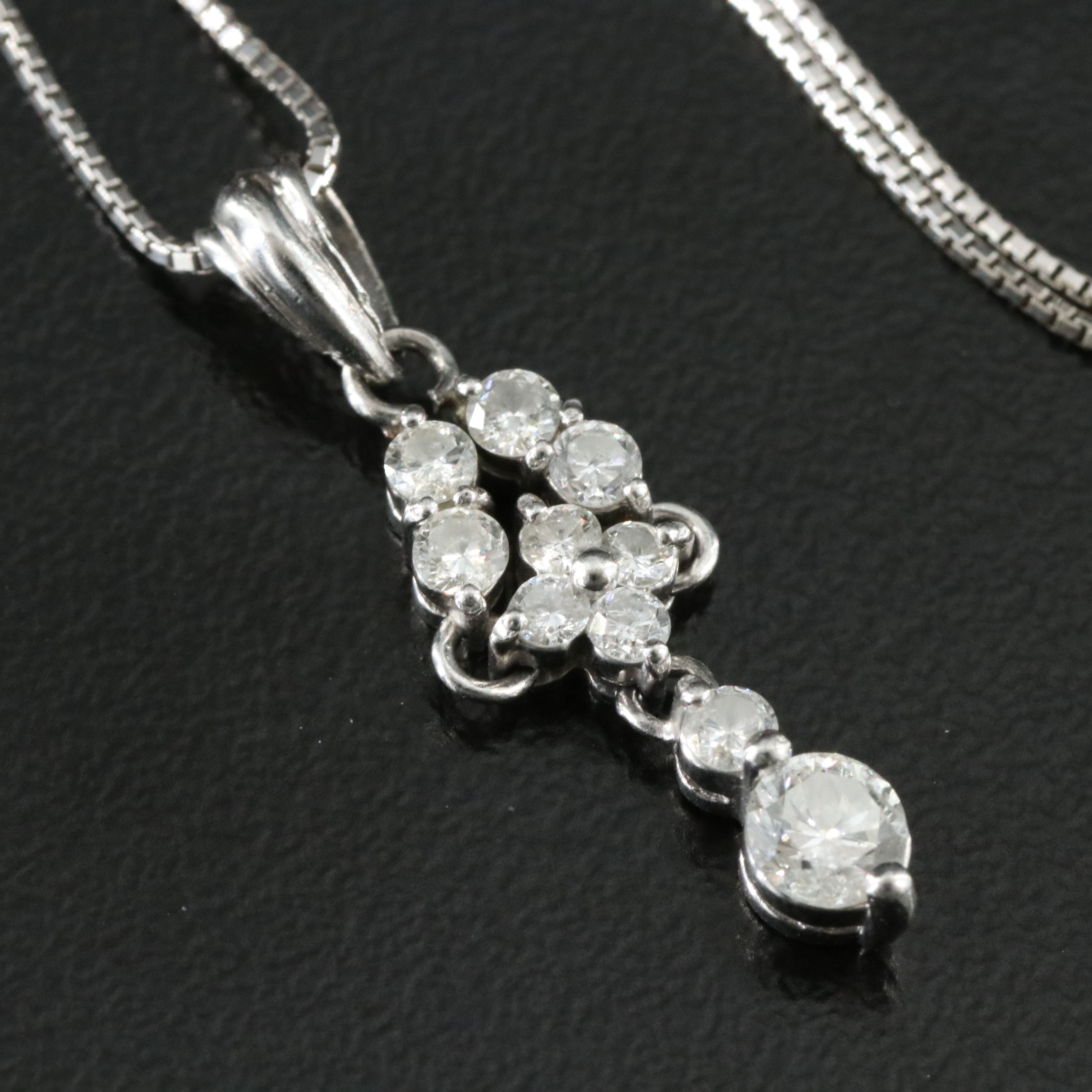 Platinum 0.48 CTW Diamond Pendant on 18K Adjustable Box Chain Necklace
