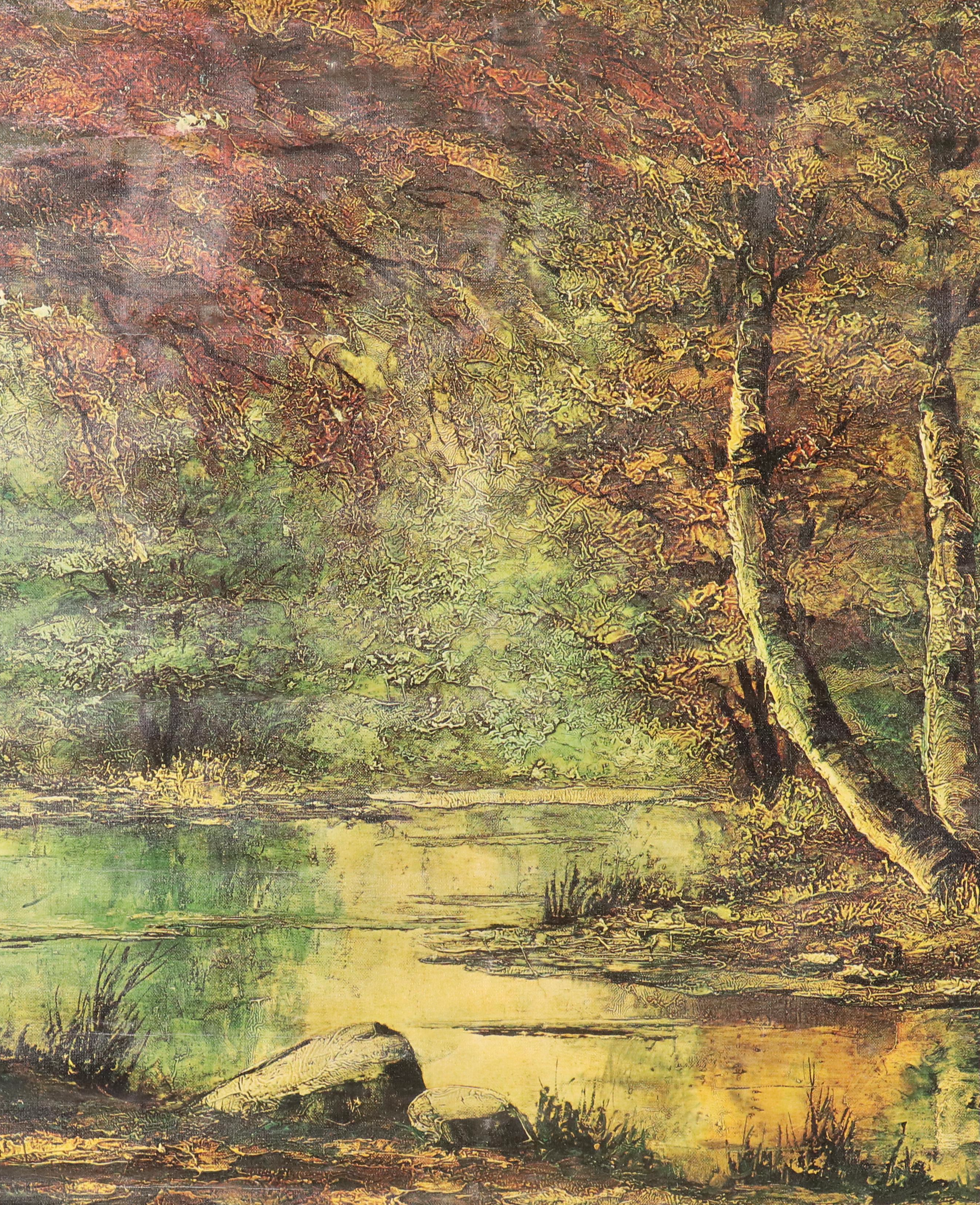 Offset Lithograph of Forest Pond Landscape