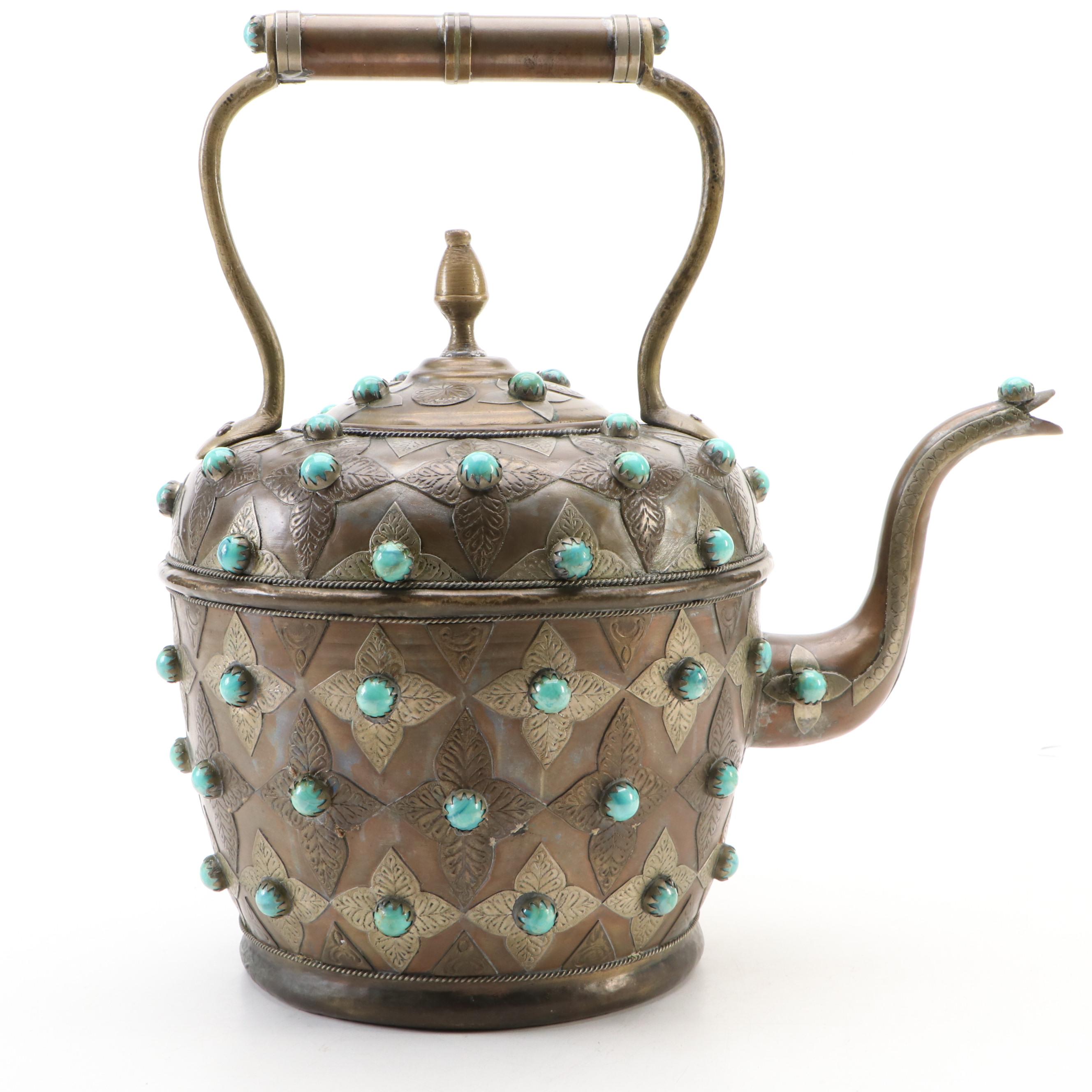 Moroccan Style Copper and Brass and Embellished Kettle