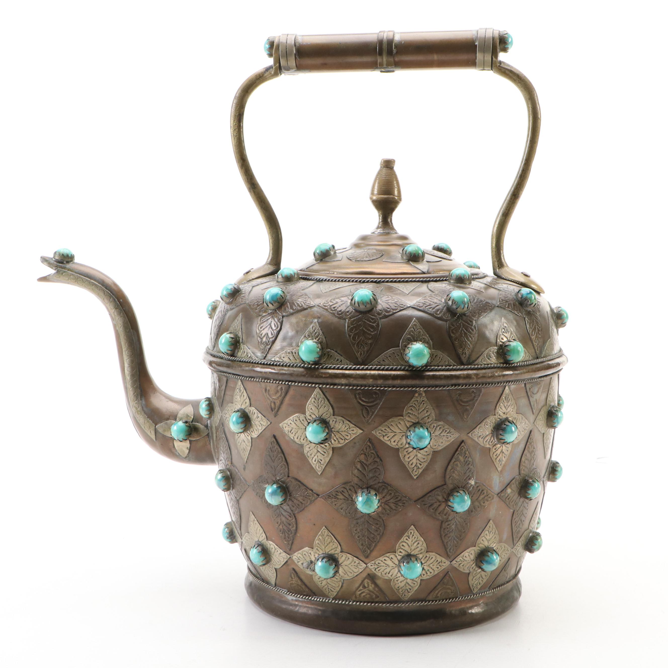 Moroccan Style Copper and Brass and Embellished Kettle