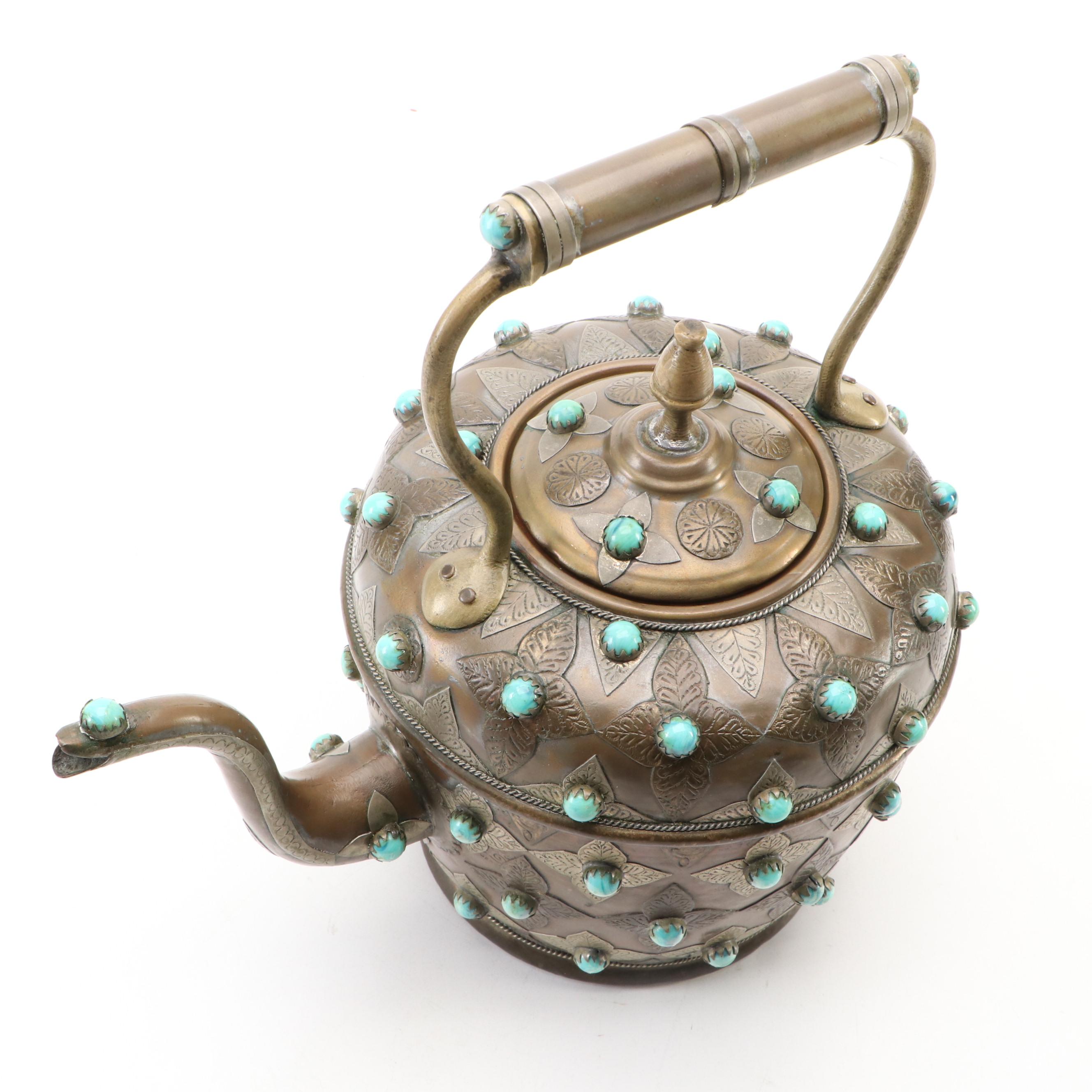 Moroccan Style Copper and Brass and Embellished Kettle
