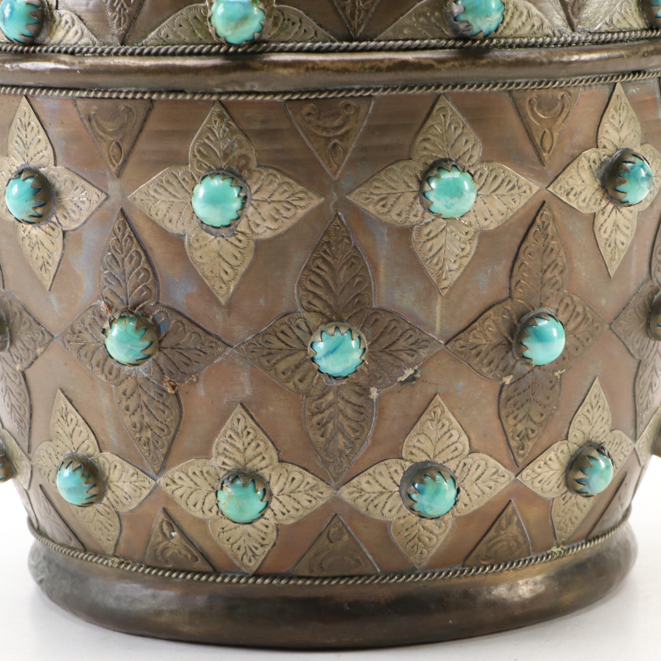 Moroccan Style Copper and Brass and Embellished Kettle