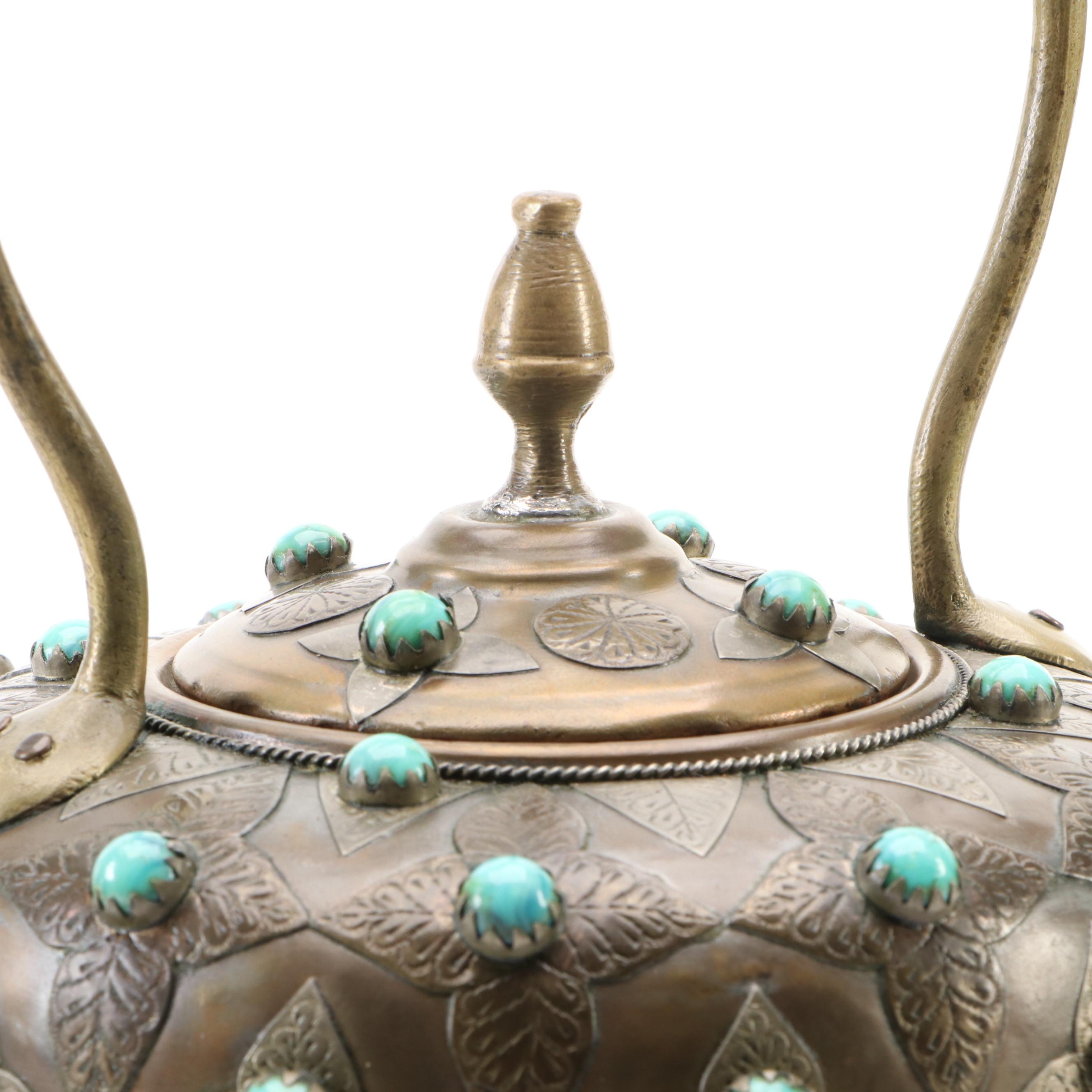 Moroccan Style Copper and Brass and Embellished Kettle
