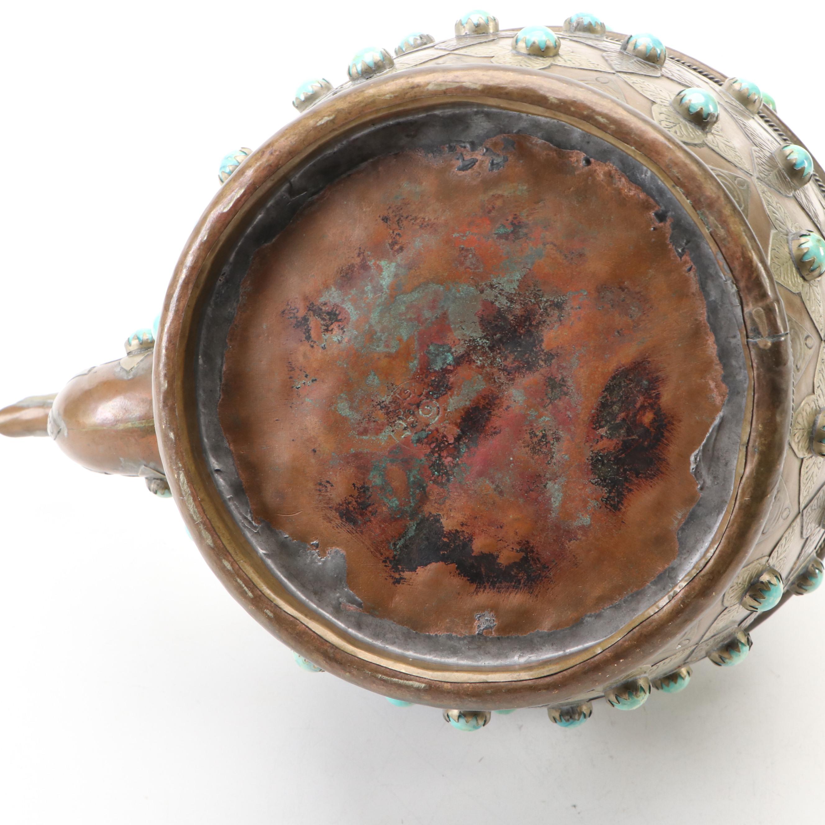 Moroccan Style Copper and Brass and Embellished Kettle