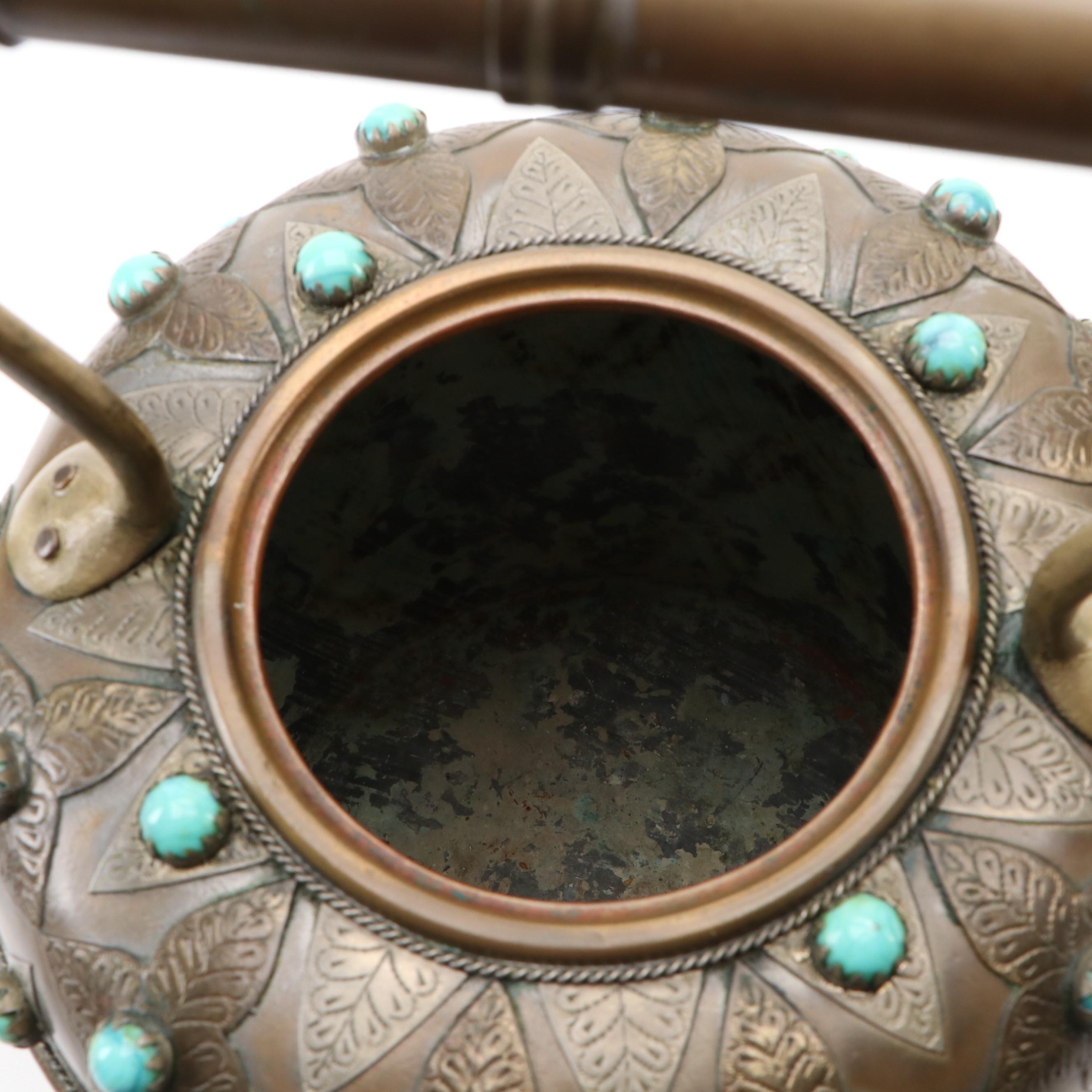 Moroccan Style Copper and Brass and Embellished Kettle