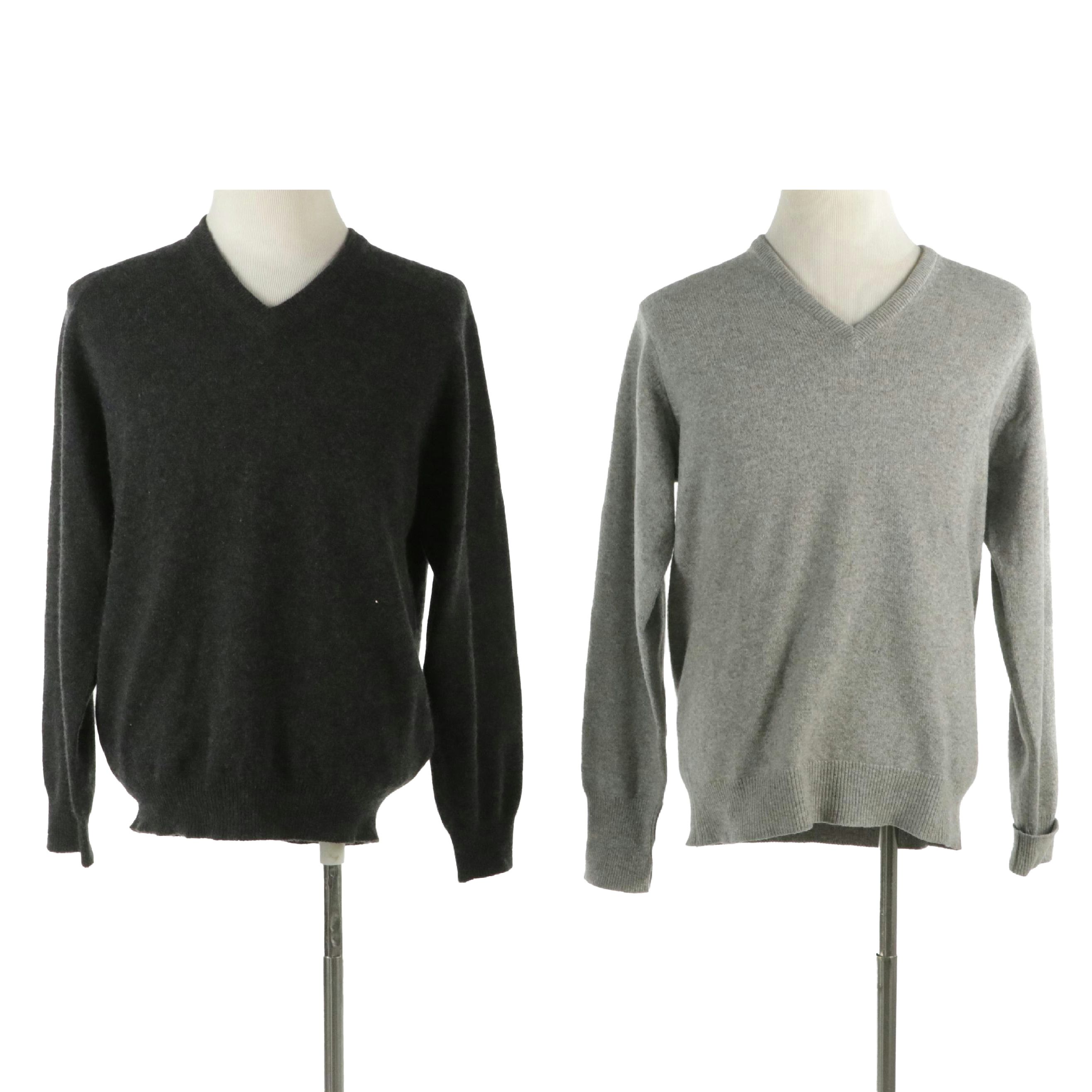 Men's Simpson and Other Vintage Grey Cashmere V-Neck Sweater