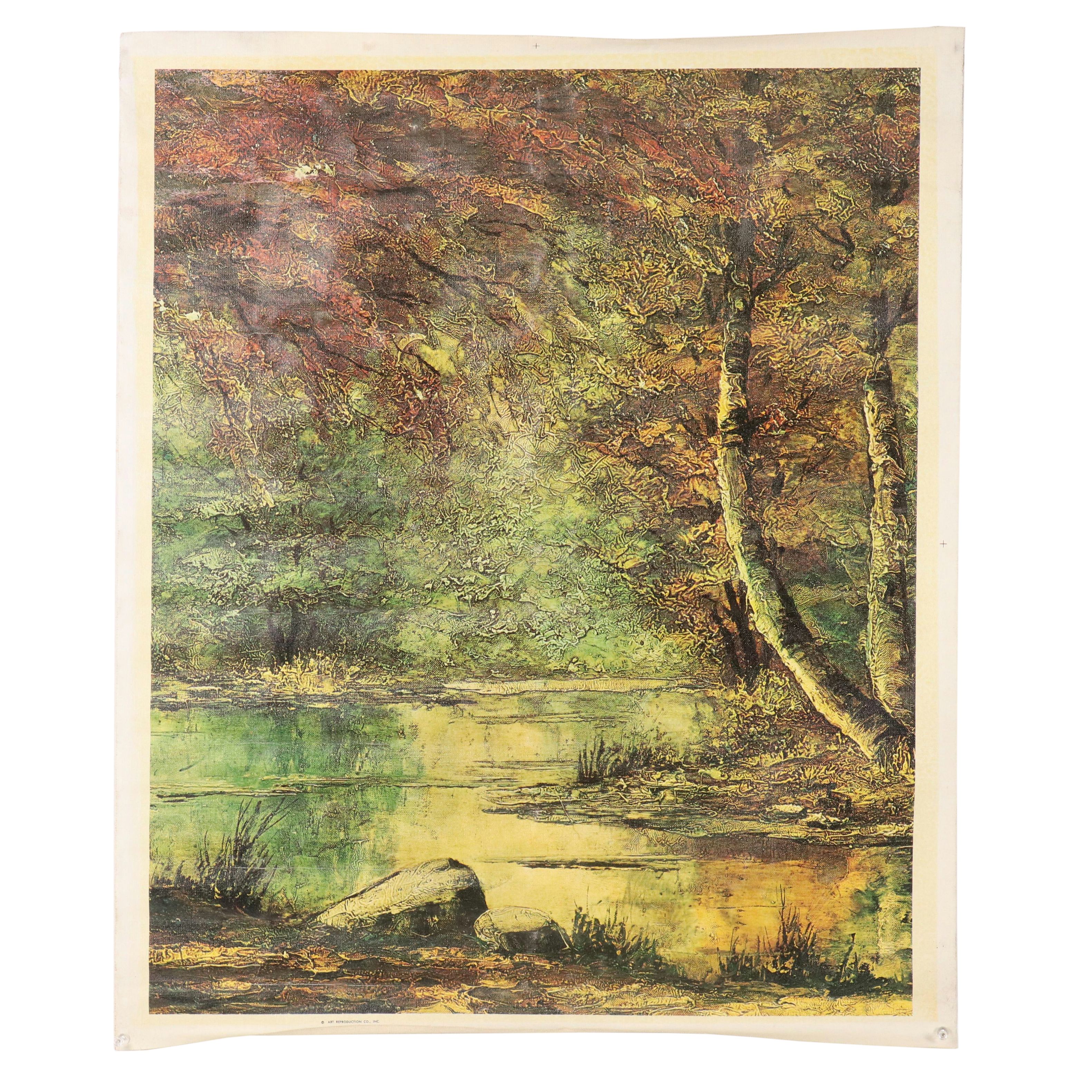 Offset Lithograph of Forest Pond Landscape