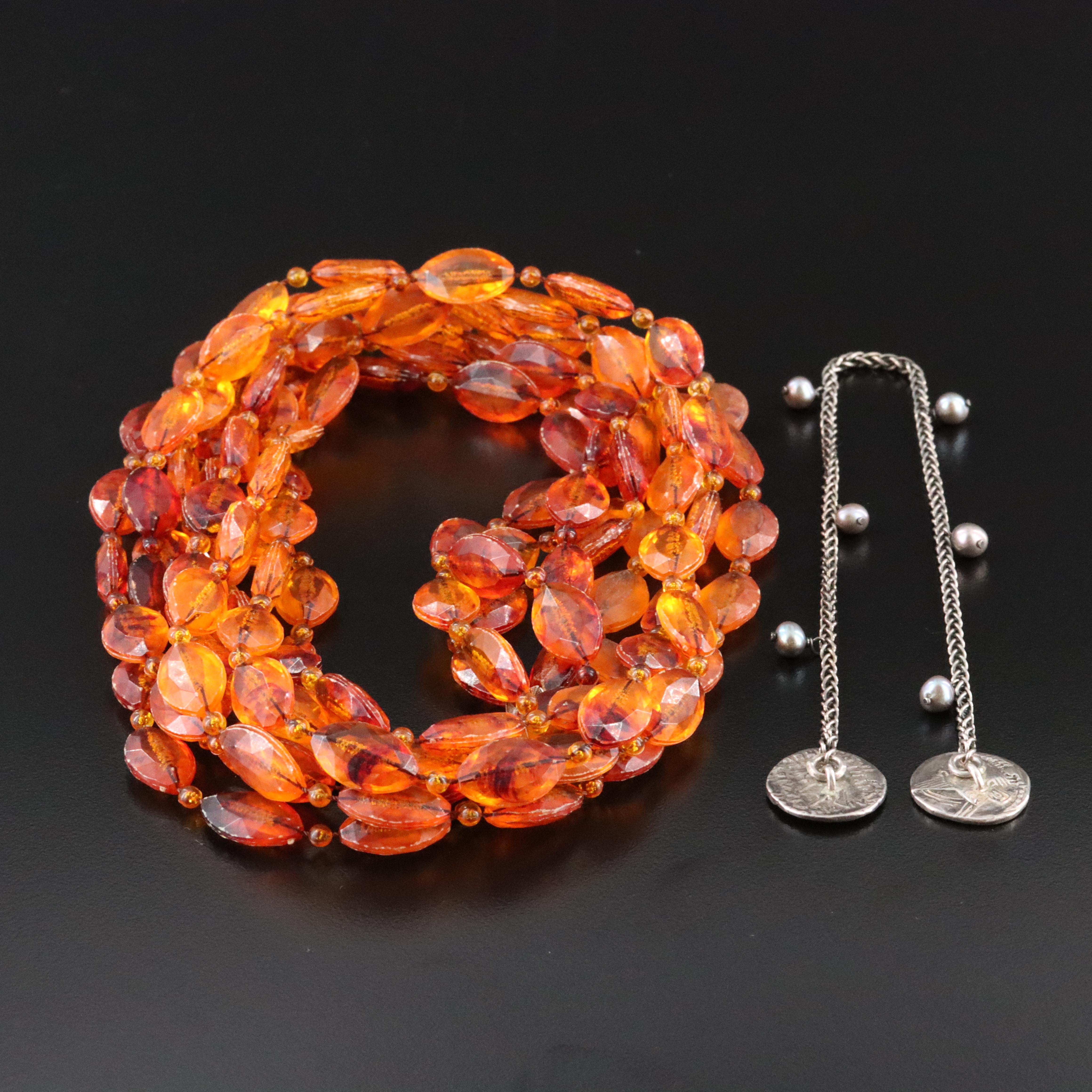 Resin Necklace with Sterling Reproduction Ancient Coin Jewelry Component