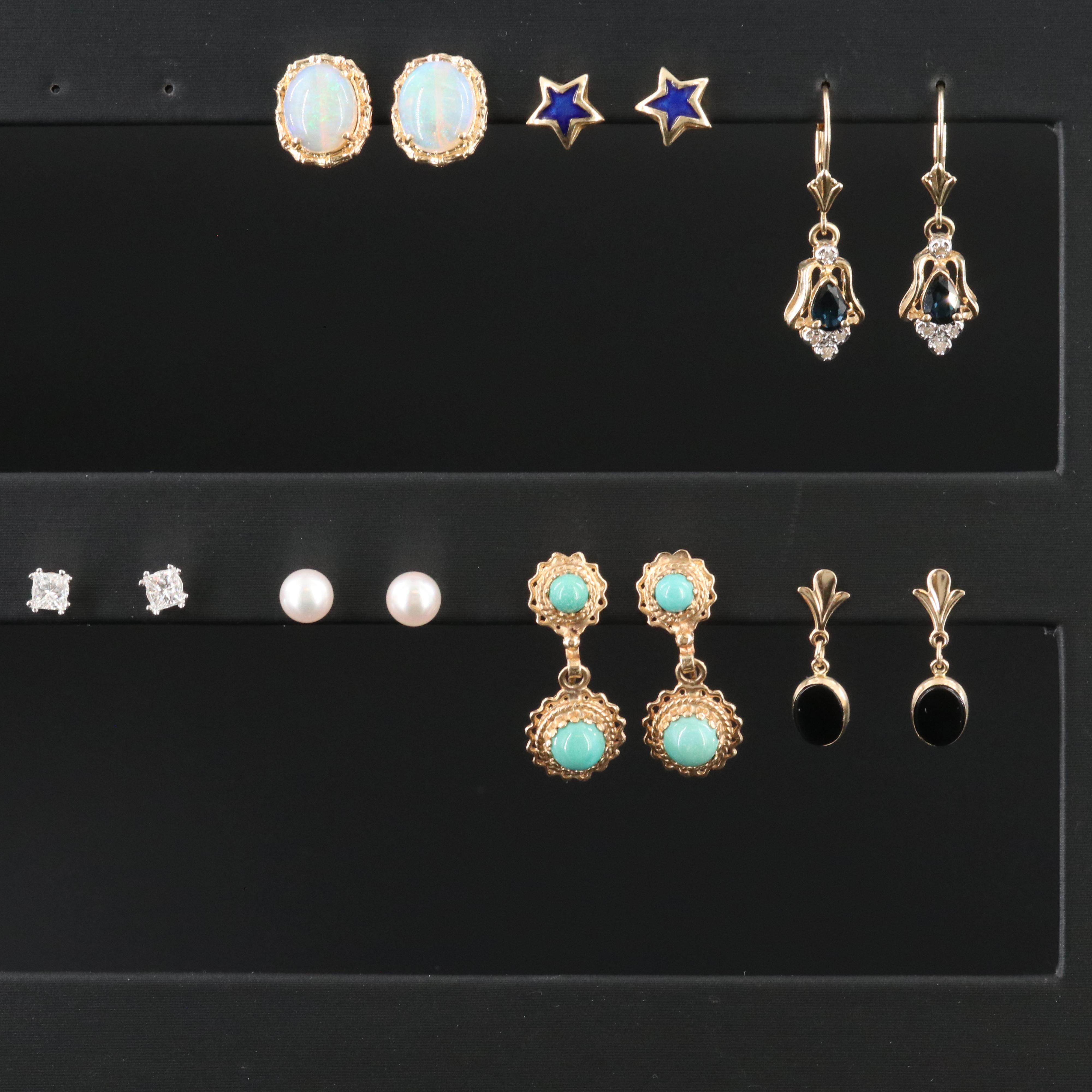 14K Earring Collection Featuring Diamond, Turquoise and Sapphire