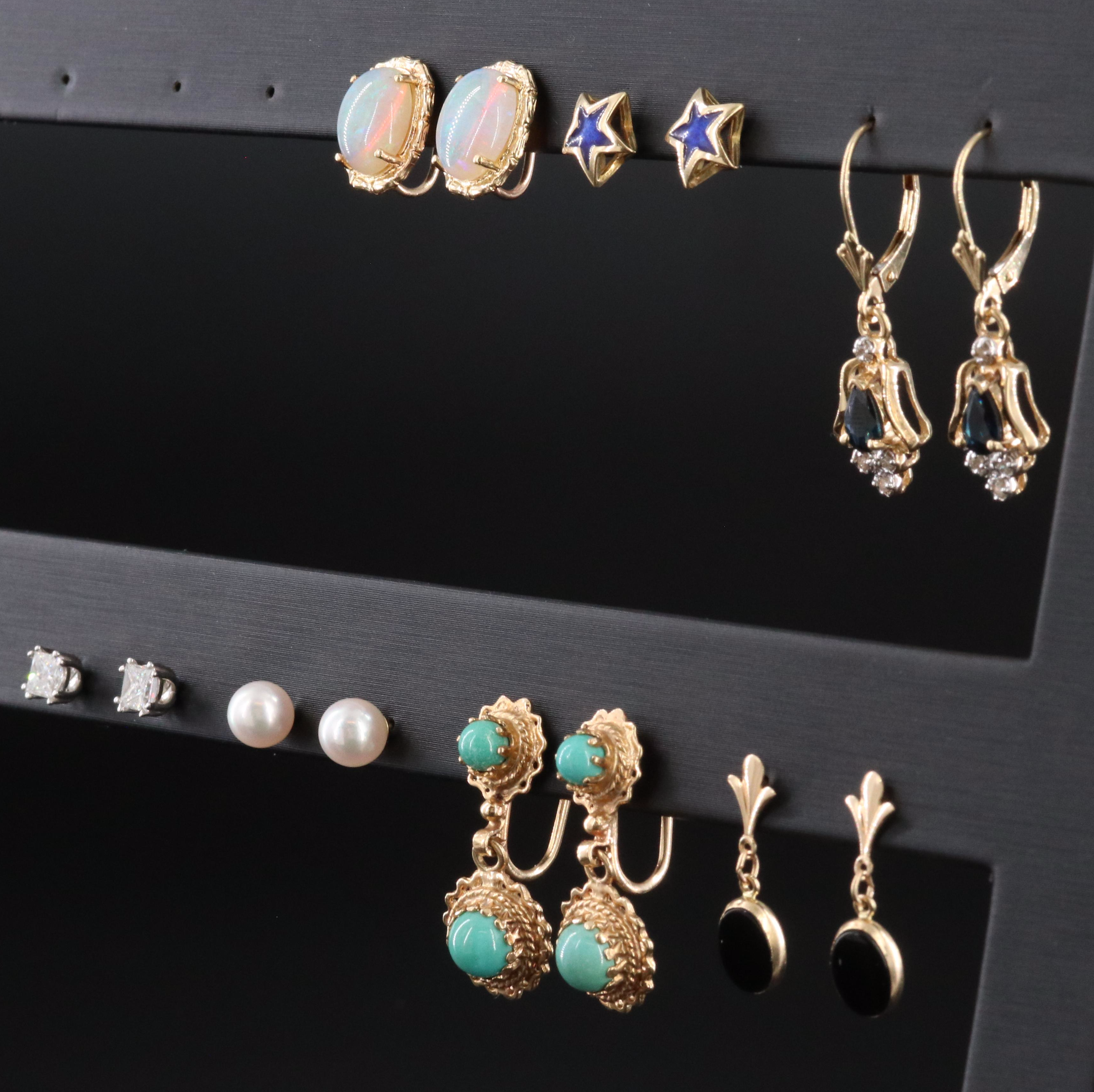 14K Earring Collection Featuring Diamond, Turquoise and Sapphire