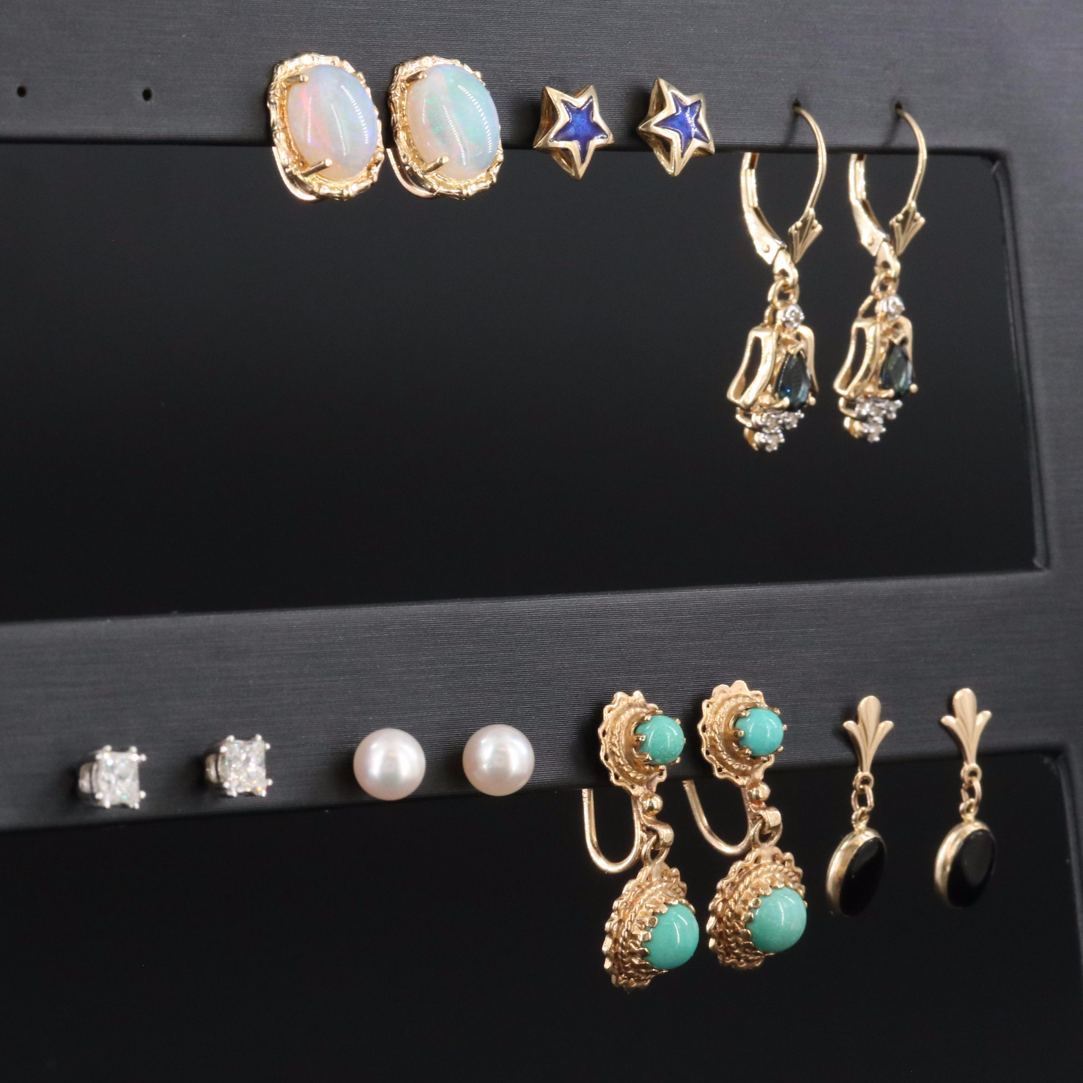 14K Earring Collection Featuring Diamond, Turquoise and Sapphire