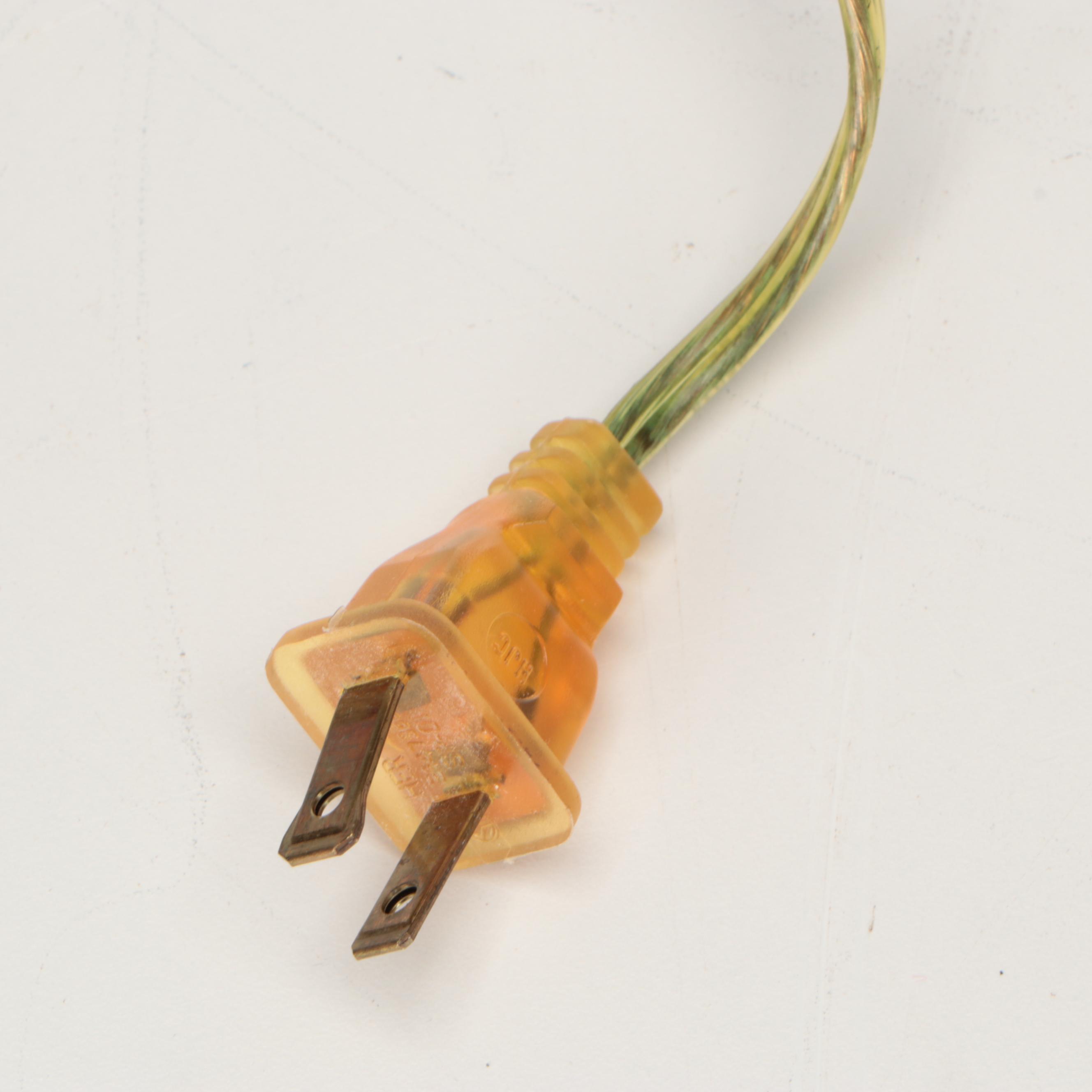 Distressed Ocher Finish Vase Table Lamps with Silk Coolie Shades, Vintage