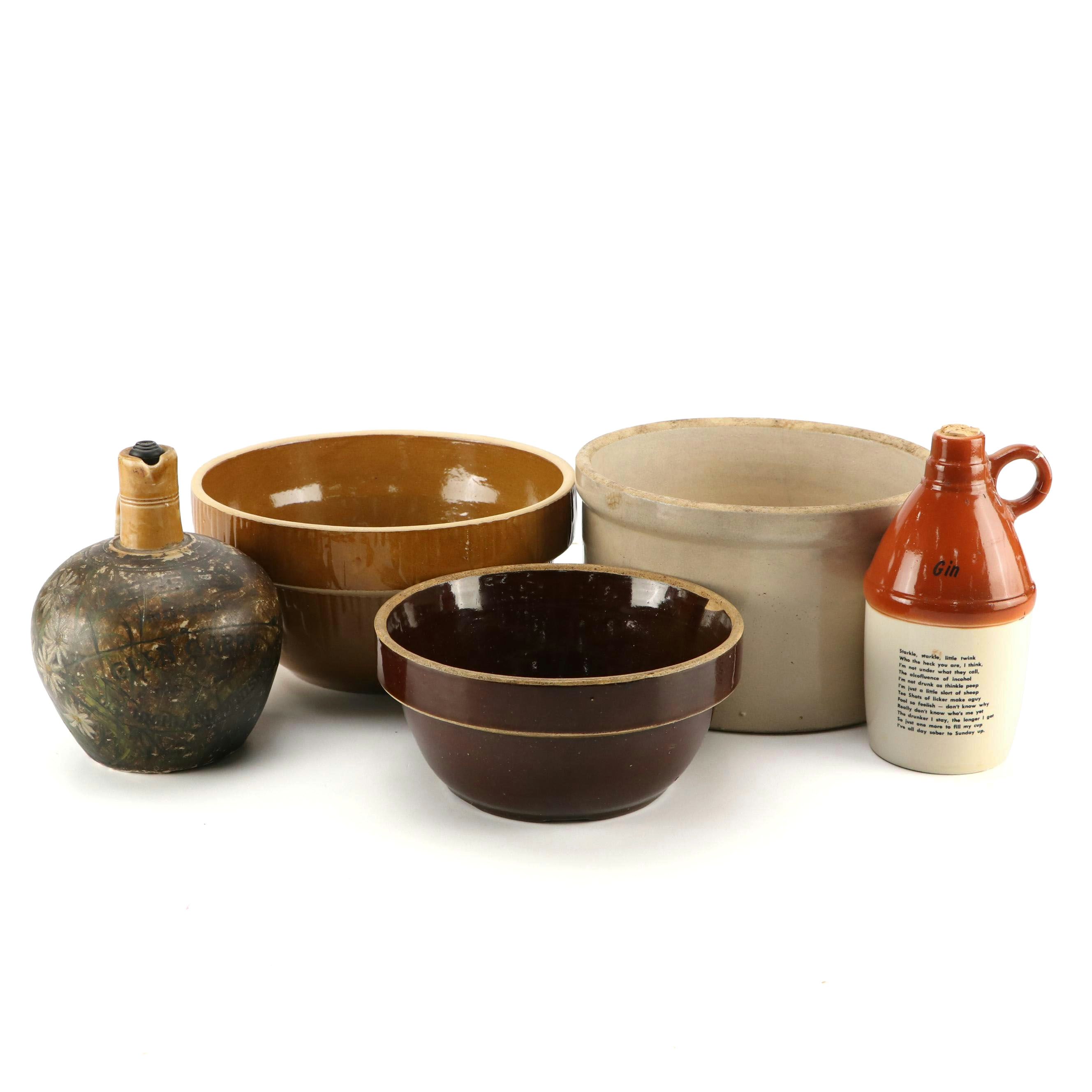 Port-Dundas Pottery Glengarry Scotch Whisky and Other Jug with Stoneware Bowls