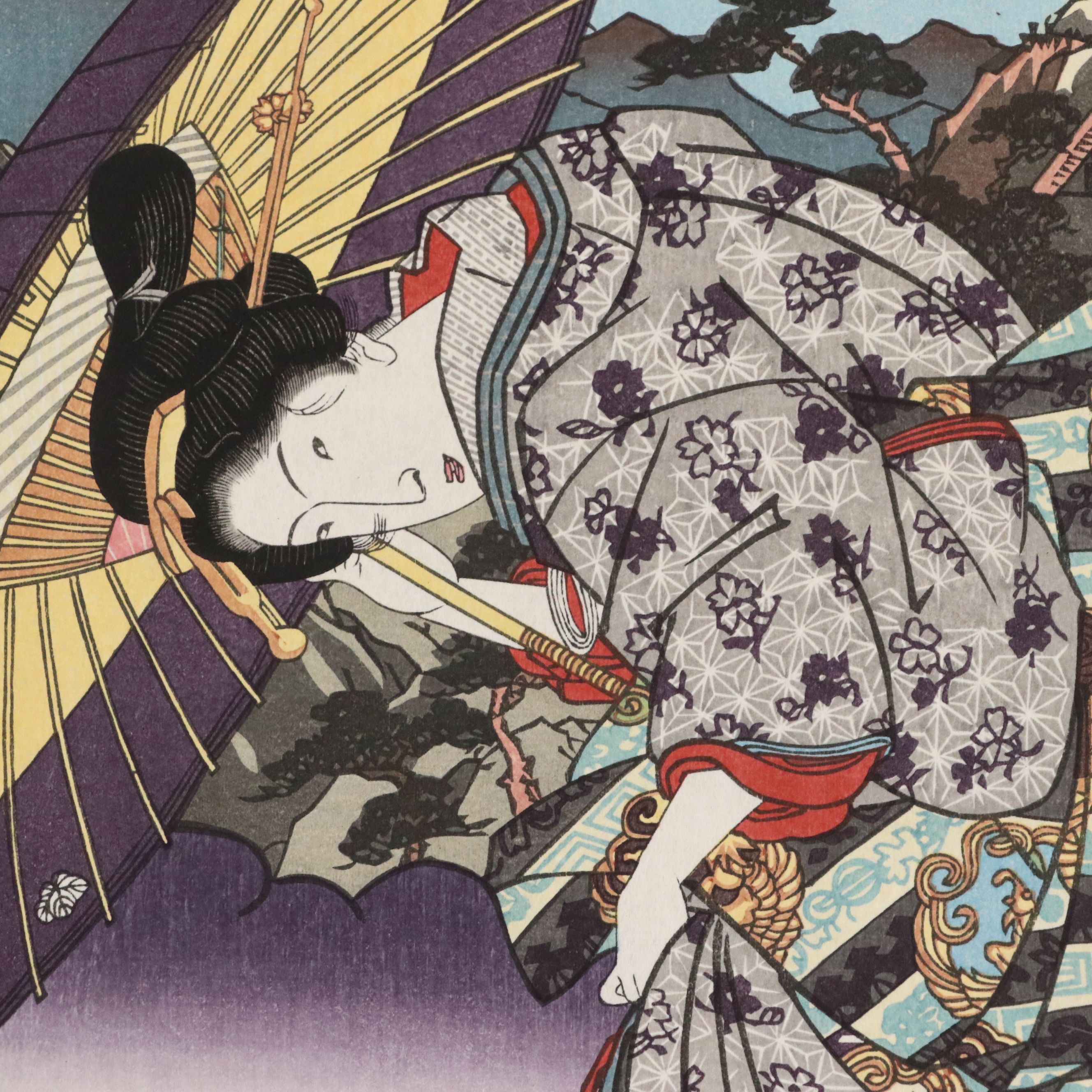 Keisai Eisen Restrike Ukiyo-e Woodblock "Nissaka Station"