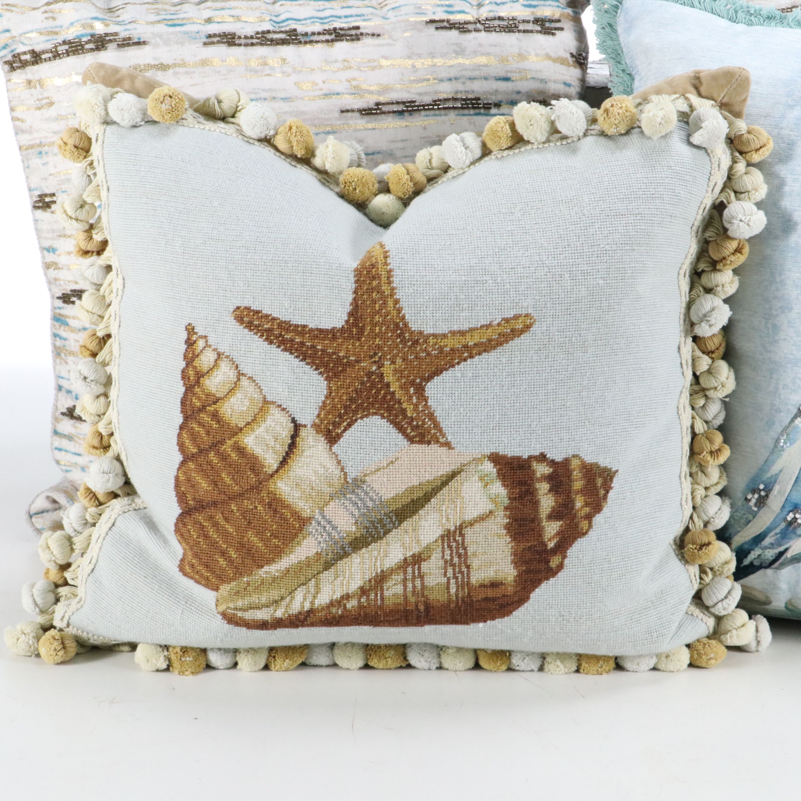 Beaded, Needlepoint and Embroidered Decorative Pillows