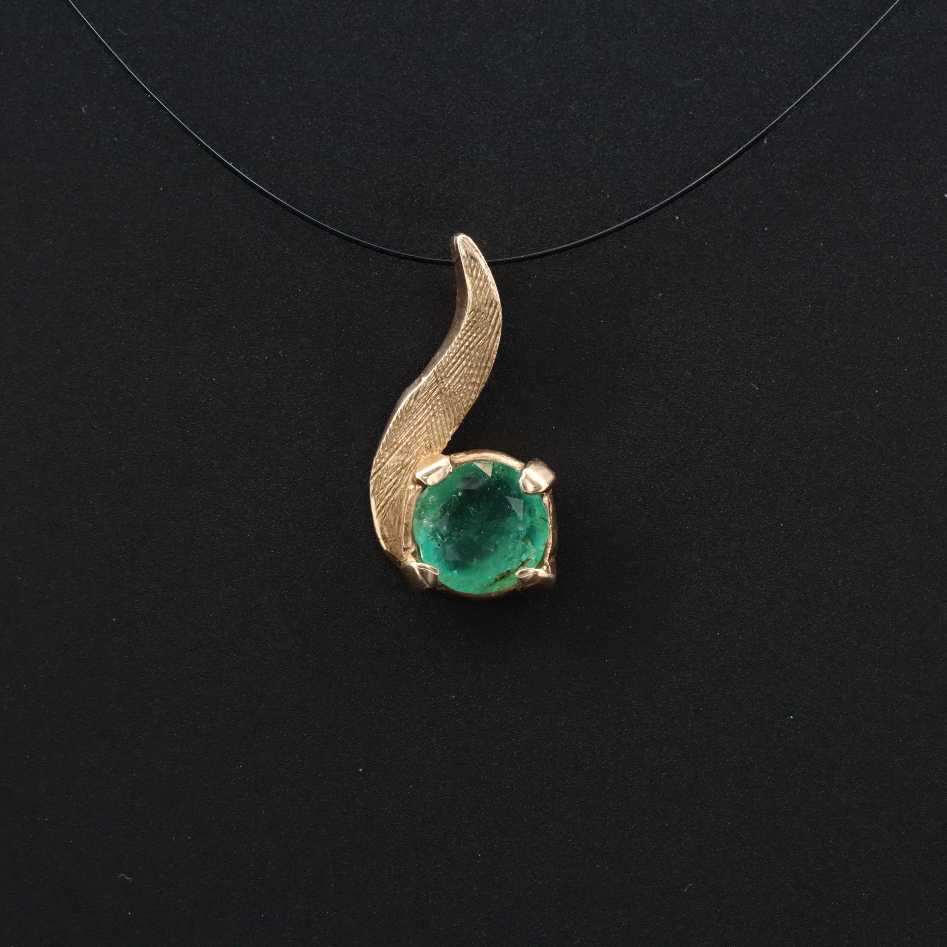 14K Emerald Solitaire Pendant