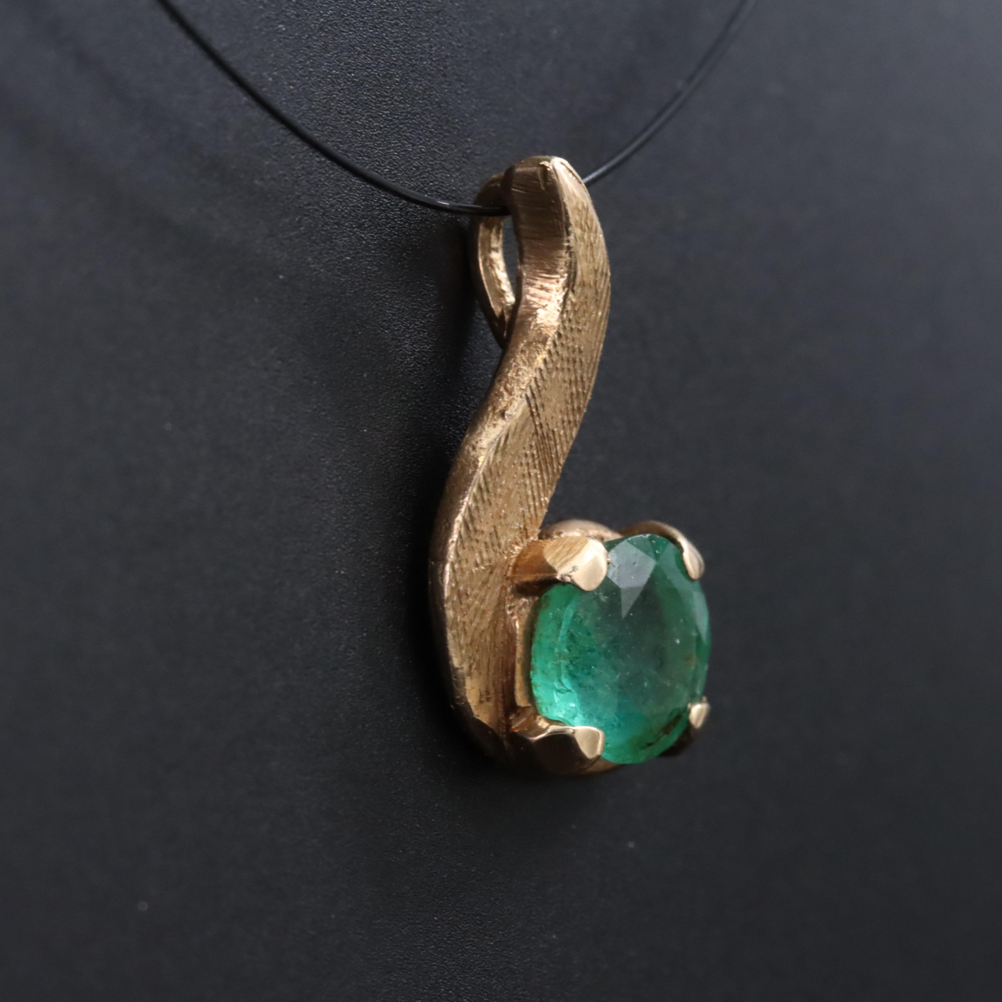 14K Emerald Solitaire Pendant