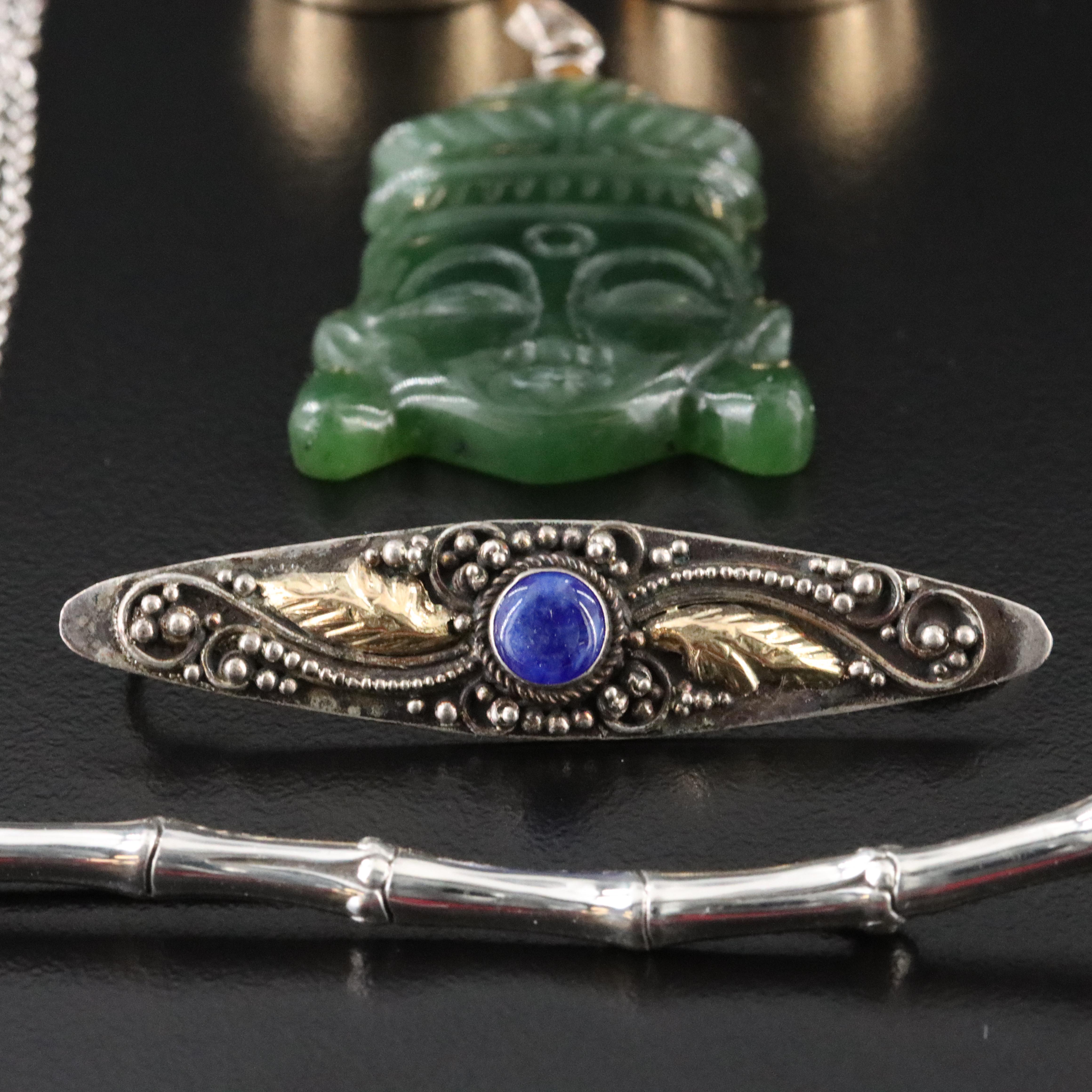 John Hardy Bamboo Brooch, Sterling and Nephrite Featured in Jewelry Collection